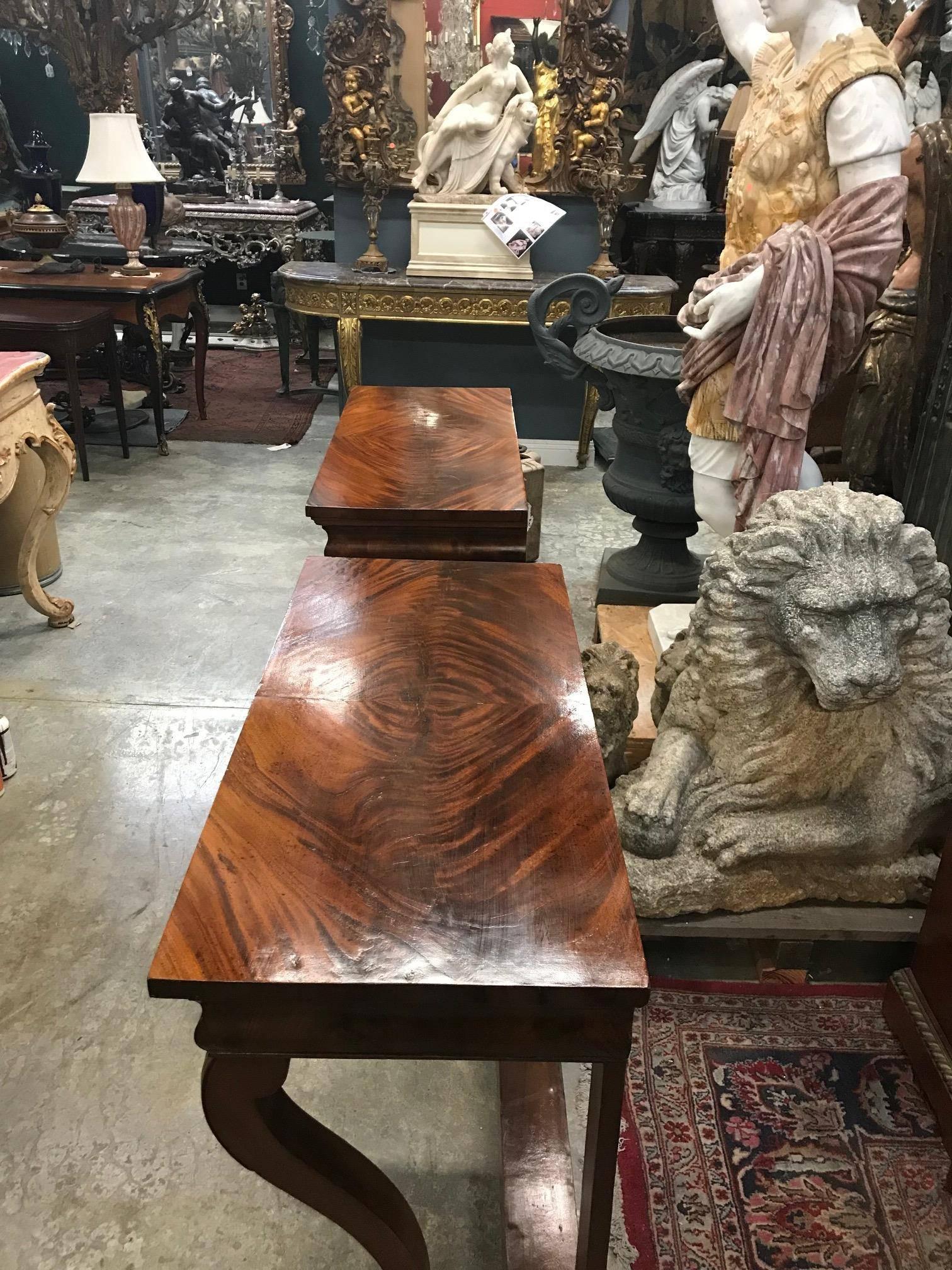 Pair of Italian Neoclassical Style Mahogany Consoles, 19th Century In Good Condition In Cypress, CA