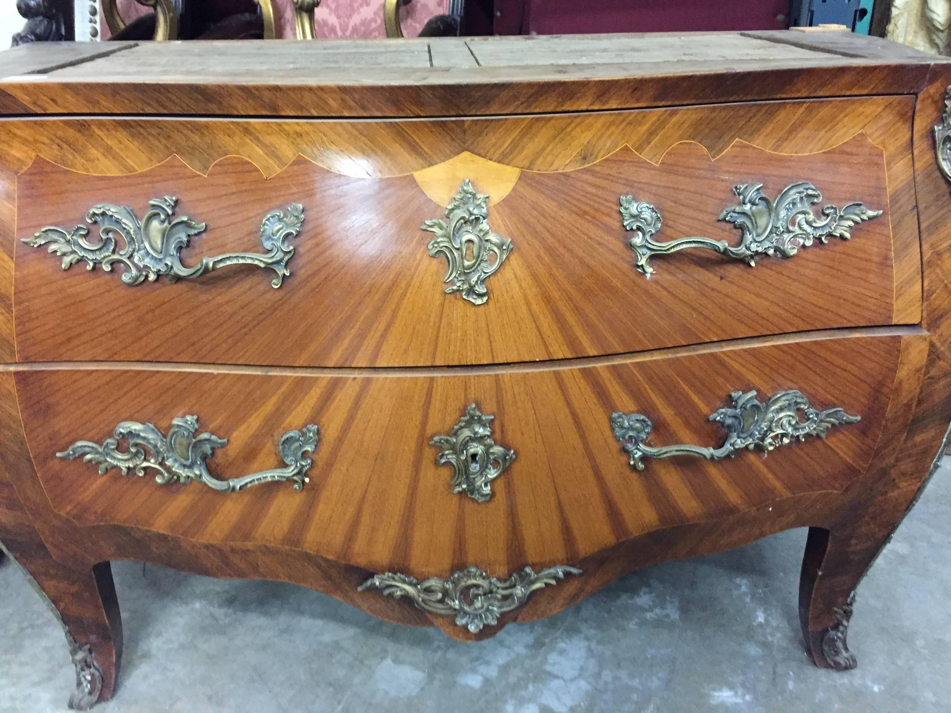 Louis XV Style Inlaid Commode signed TARELLO, circa 1900 In Good Condition In Cypress, CA
