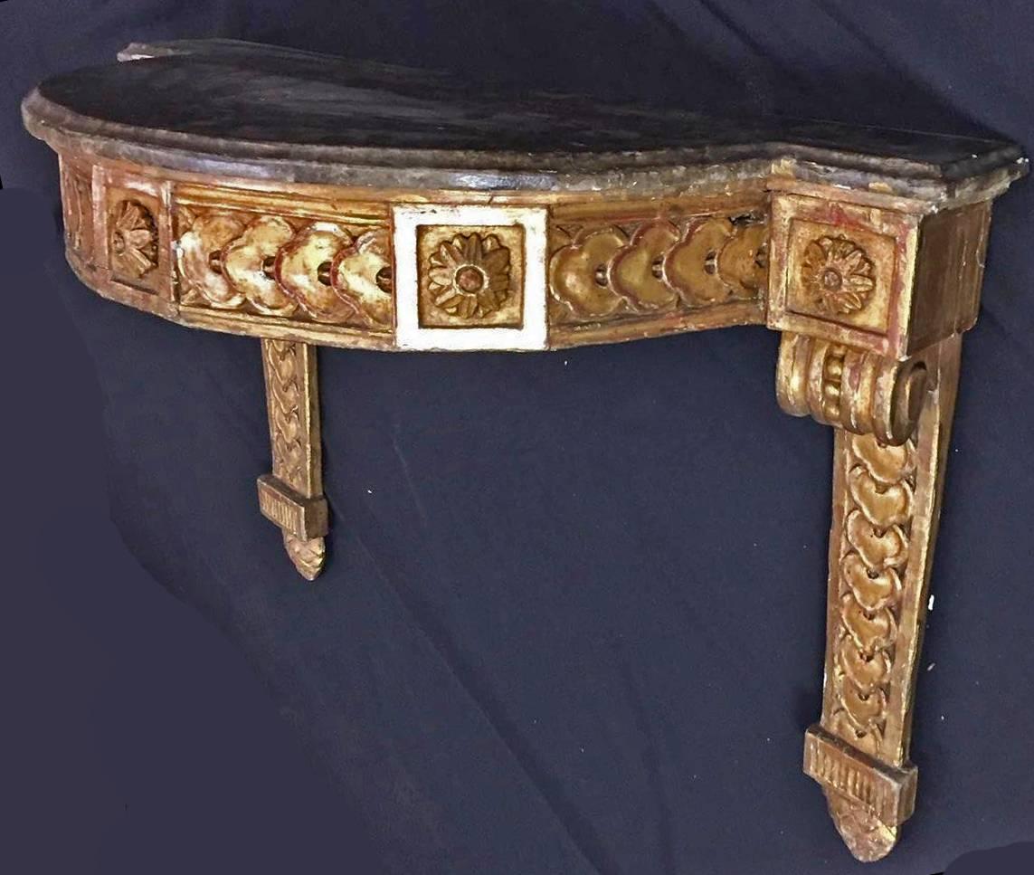 Giltwood Pair of Italian Neoclassical Consoles Wall Bracket, 18th Century