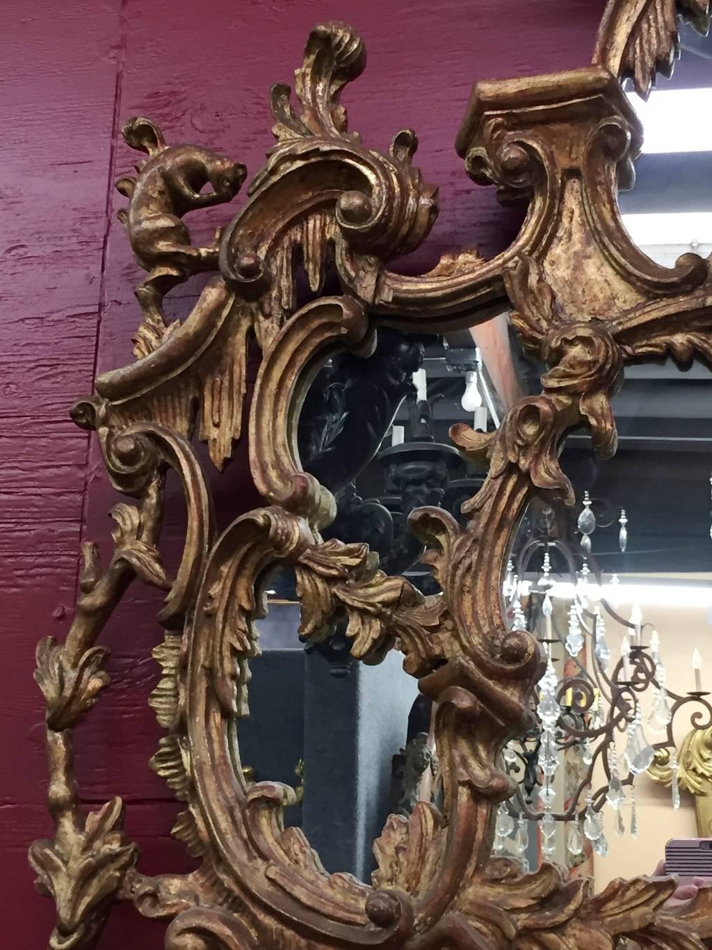 Miroir en bois doré sculpté de style Chippendale George III, 19ème siècle en vente 6