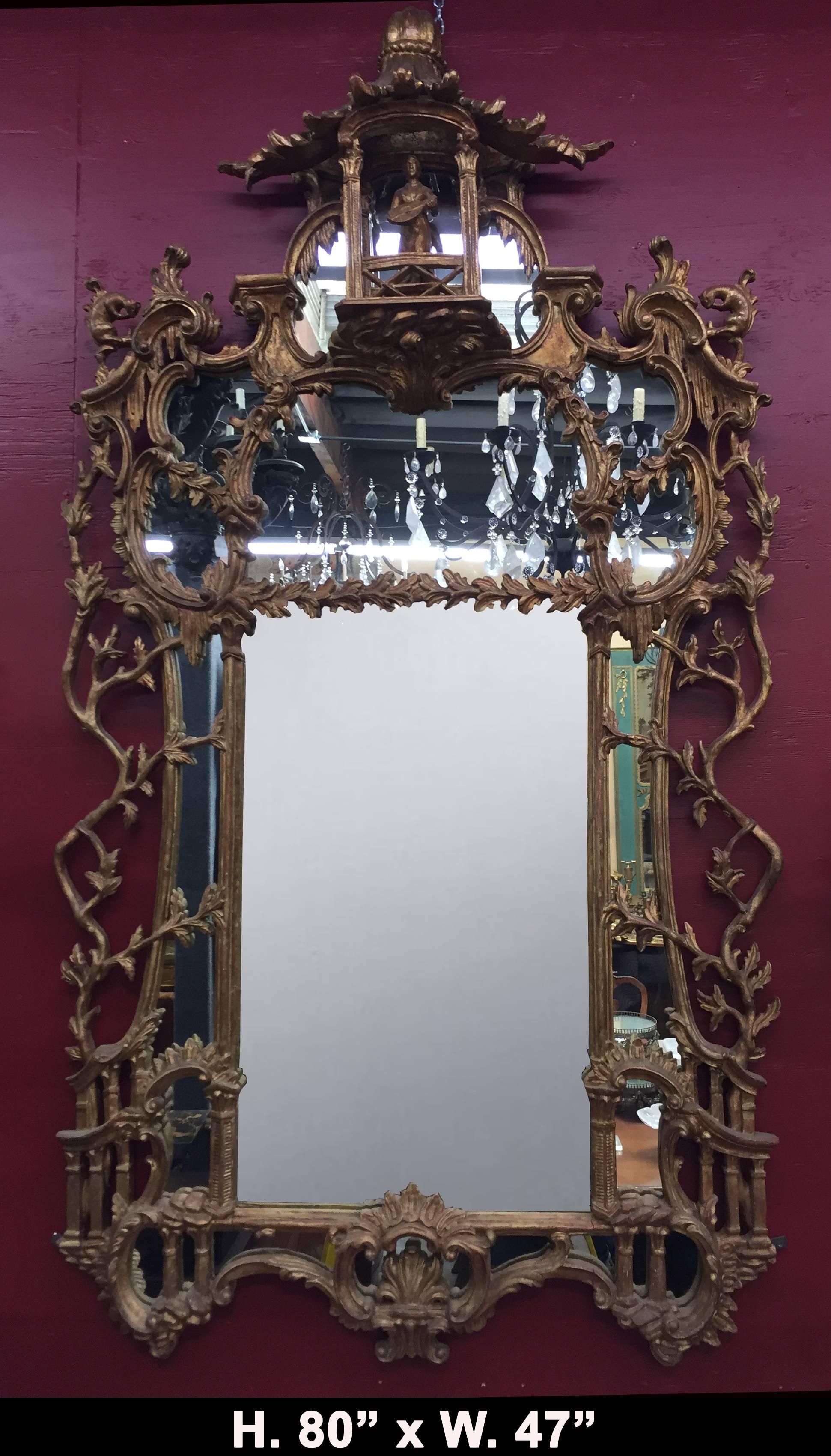 George III Chippendale Style Carved Giltwood Mirror, 19th Century For Sale 4
