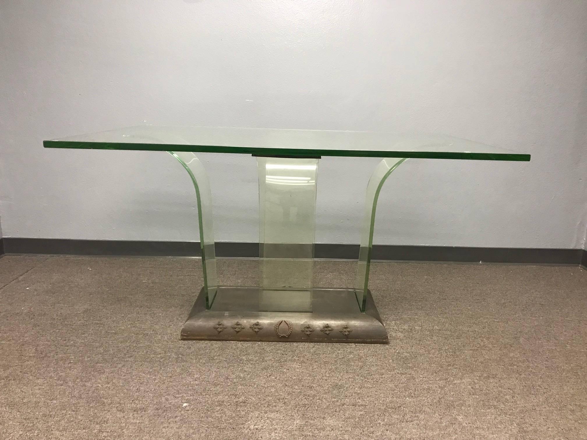 Contemporary Glass and Wood Centre Table For Sale 2