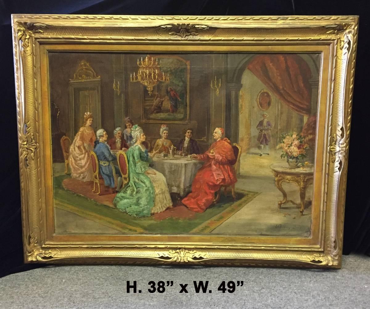 Pair of Signed French Oil on Canvas of a Salon Scene, 20th Century 2