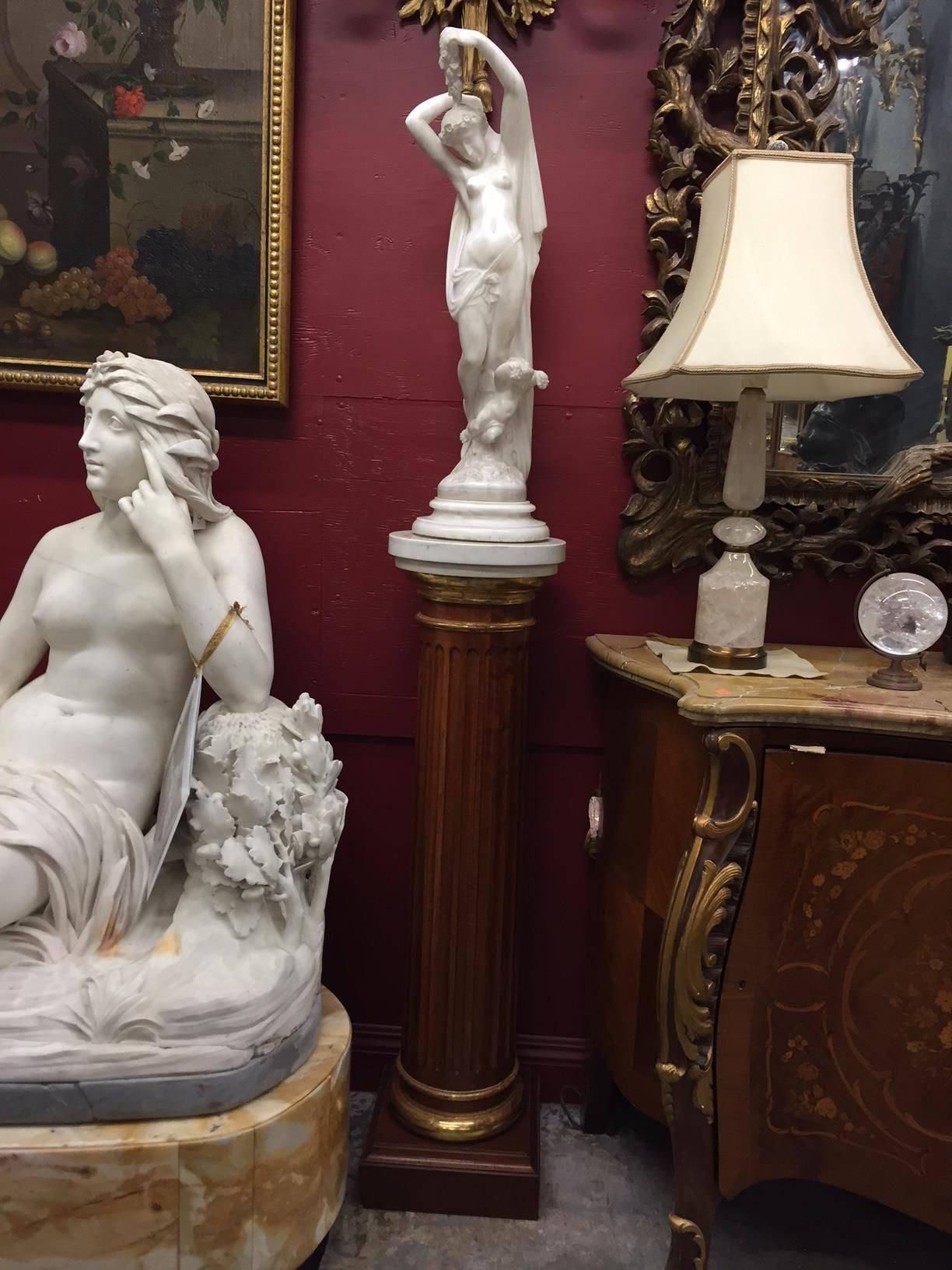 20th Century Pair of French Marble Figures on Pedestals, Nyx and Hemera
