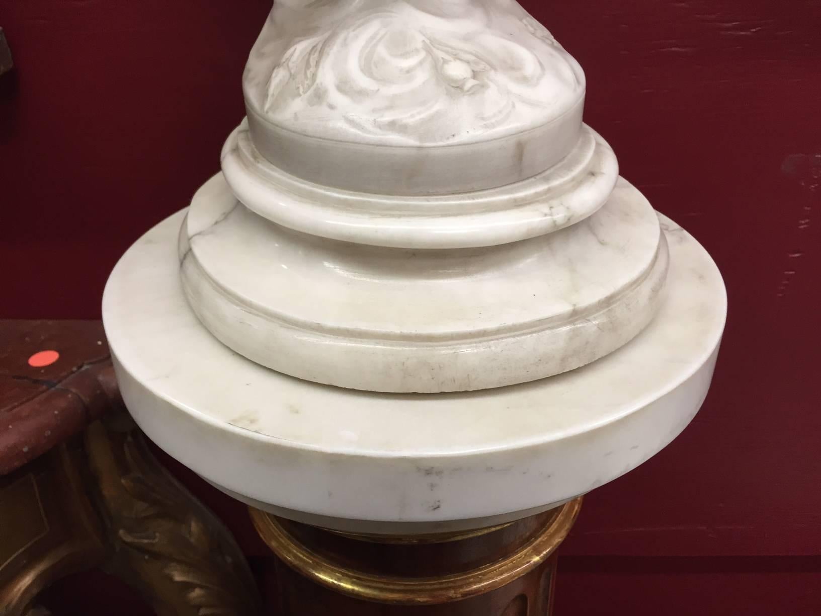 Pair of French Marble Figures on Pedestals, Nyx and Hemera In Good Condition In Cypress, CA