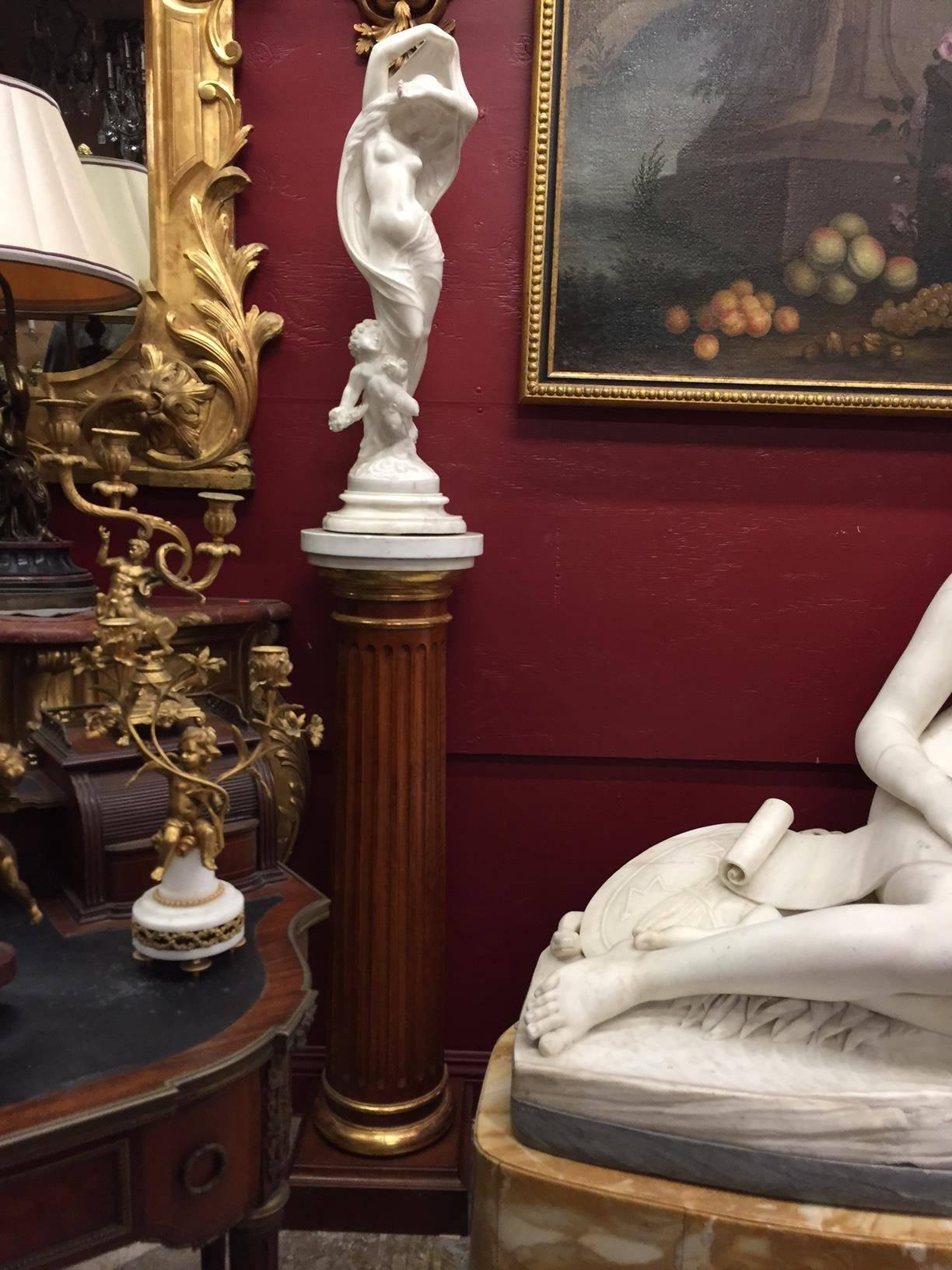 Wood Pair of French Marble Figures on Pedestals, Nyx and Hemera
