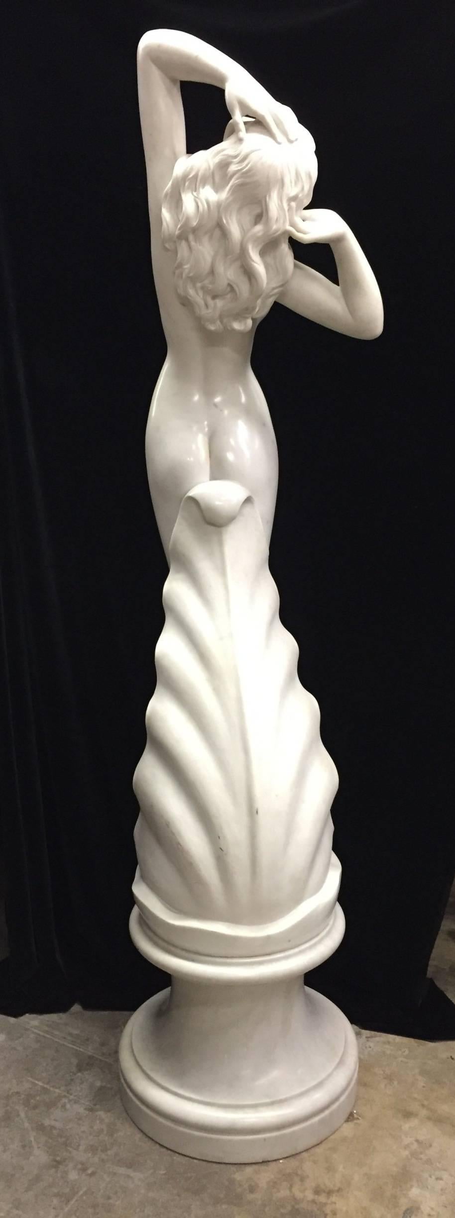 Italian Carved White Marble Nude Figure in an Ocean Wave 1