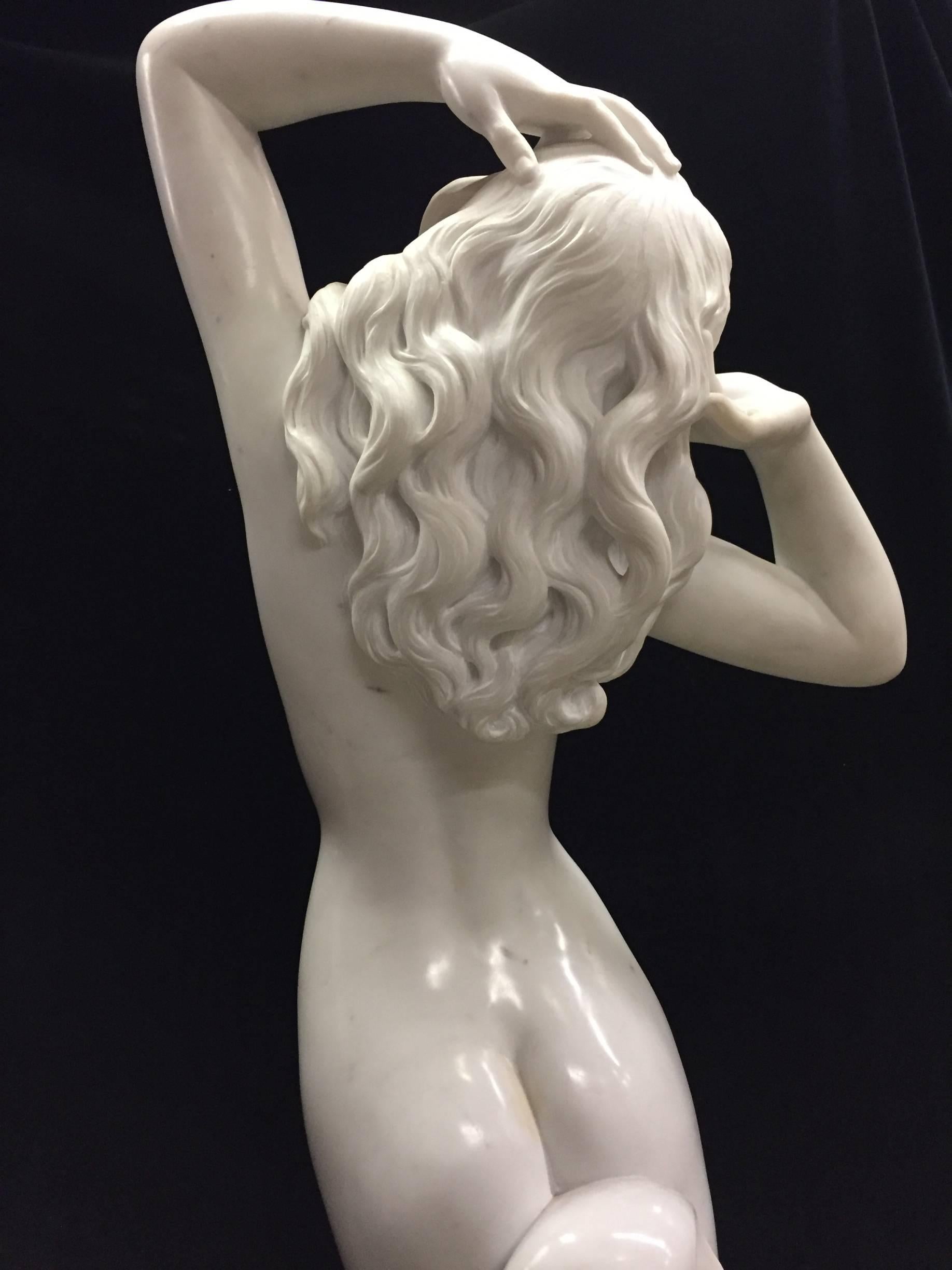 Italian Carved White Marble Nude Figure in an Ocean Wave In Good Condition In Cypress, CA