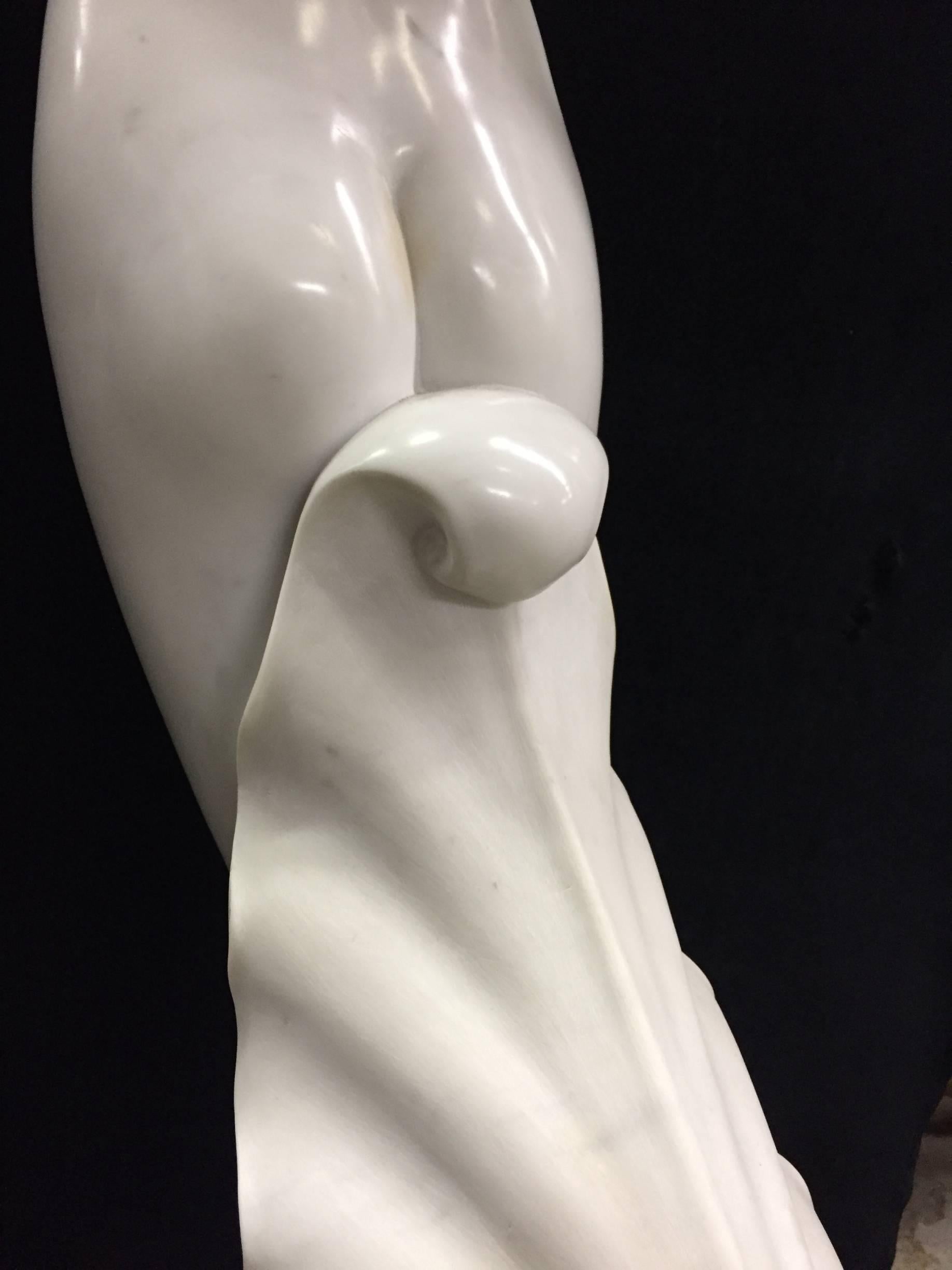 Italian Carved White Marble Nude Figure in an Ocean Wave 2