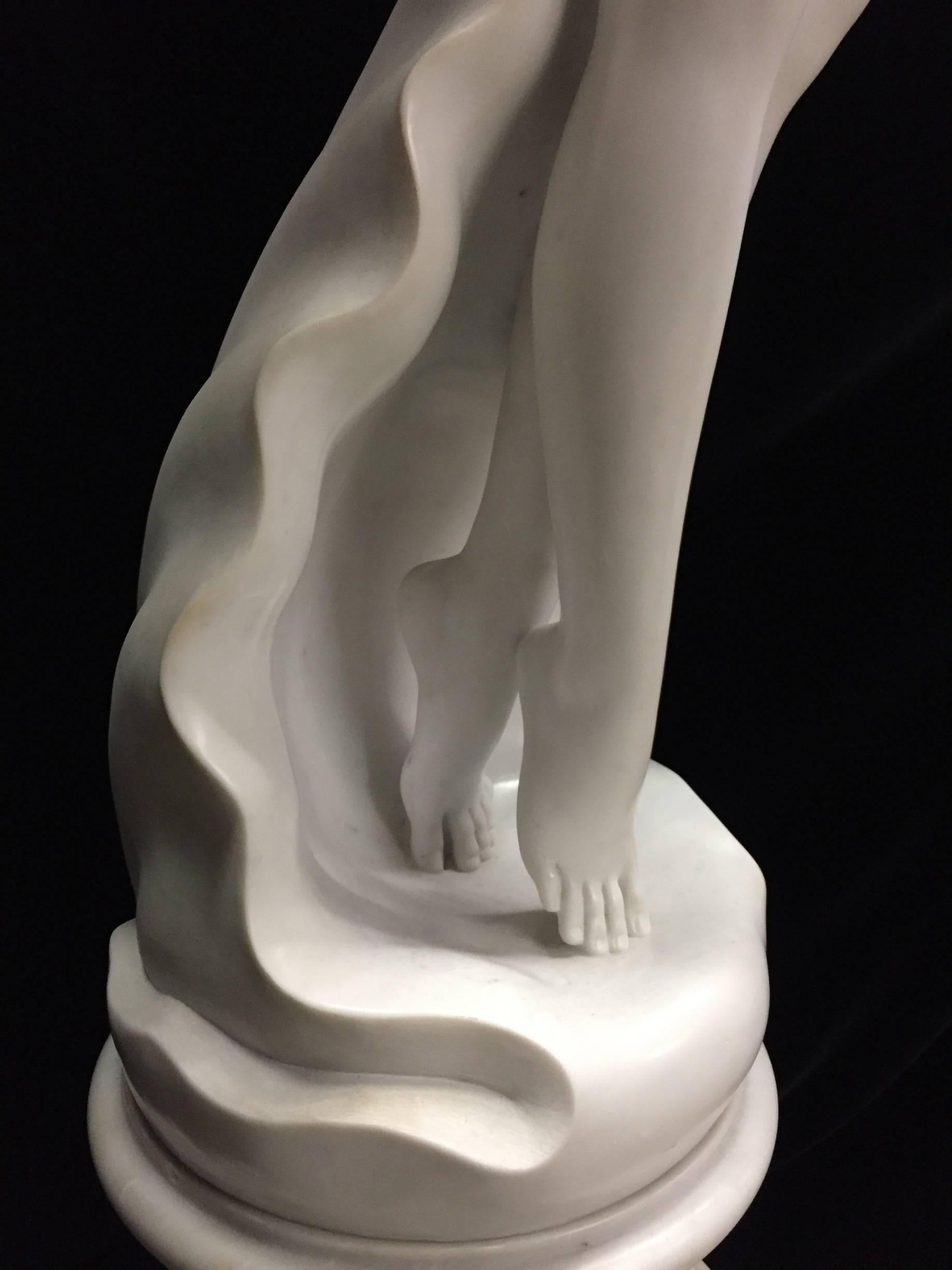 Italian Carved White Marble Nude Figure in an Ocean Wave 3