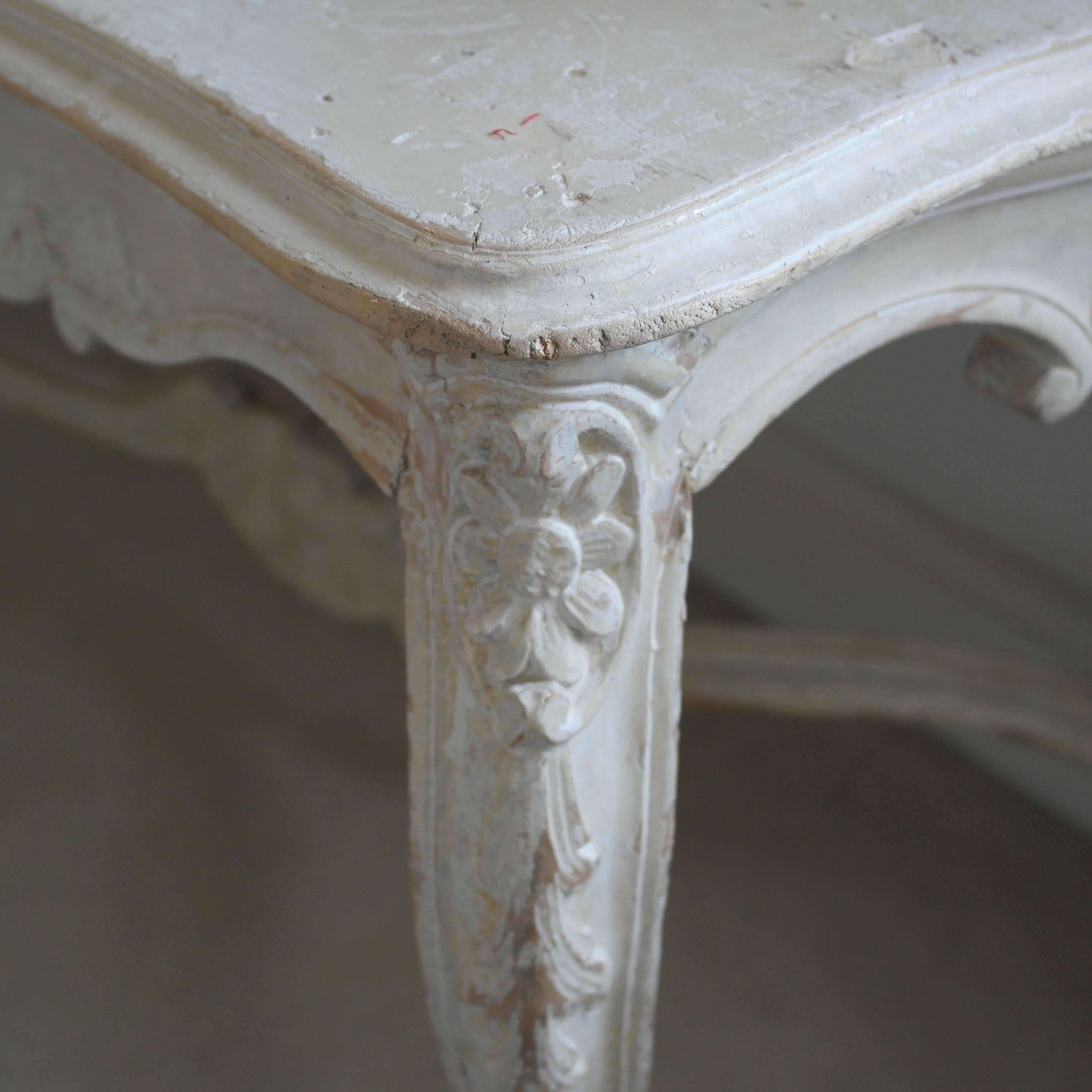 Painted 19th Century French Table in original paint with Rococo style Shell Carving For Sale