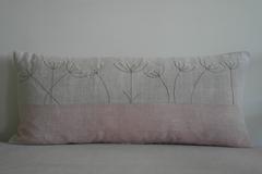 Hand Embroidered Cow Parsley on antique linen Pillow