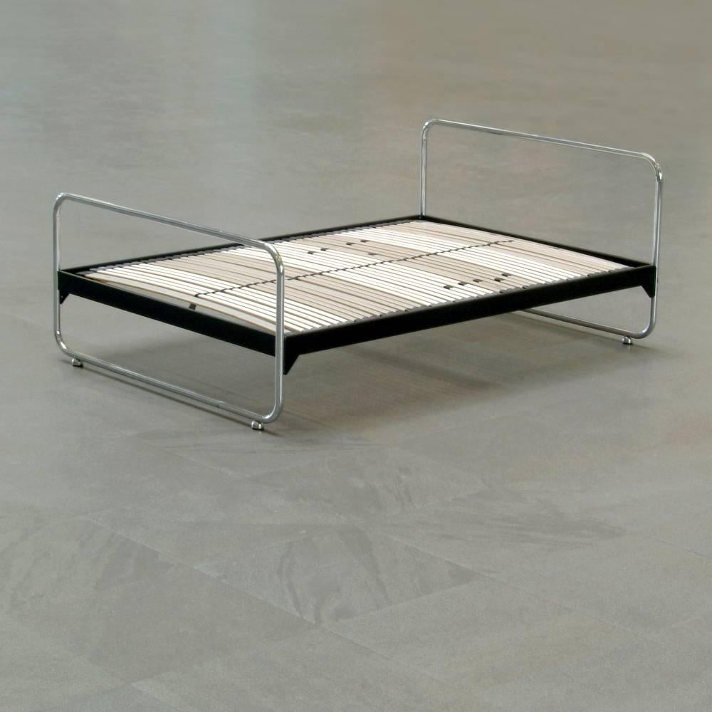 Original tubular steel bed in German Modernism style. Redesigned by GMD Berlin and made on request in different amounts und dimensions. Delivery time between six and eight weeks.