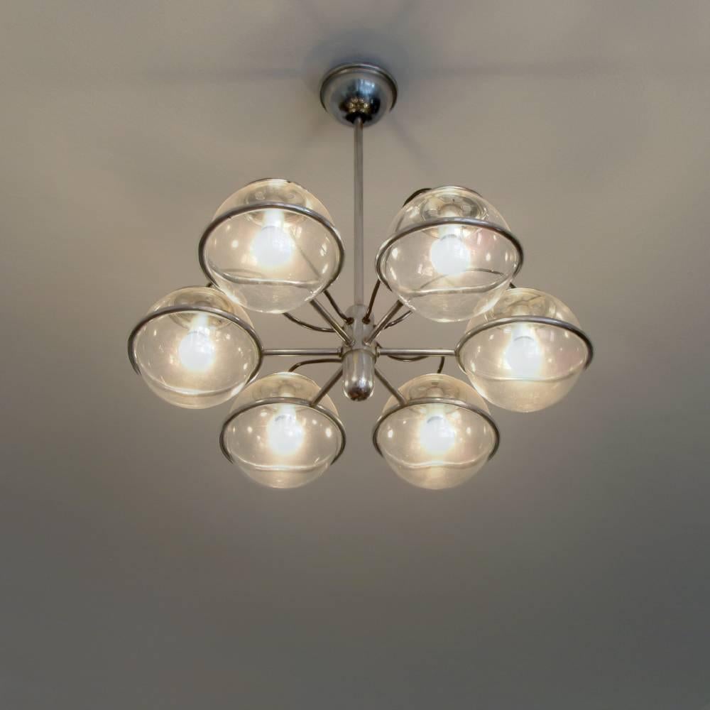 Mid-Century Modern Italian Glass Ball Chandelier in the Style of Gino Sarfatti, circa 1950