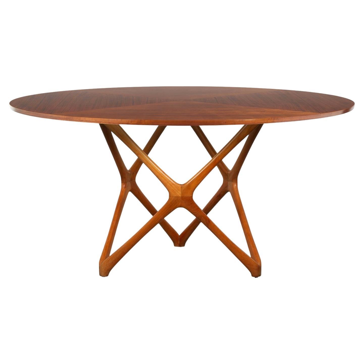 Table ronde de salle à manger/centre en bois massif et plaqué, Italie, vers 1960 en vente