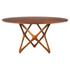 Table ronde de salle à manger/centre en bois massif et plaqué, Italie, vers 1960