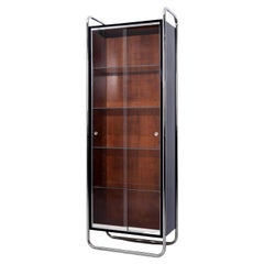 Vitrine moderniste, acier chromé, Wood laqué, placage, sur mesure