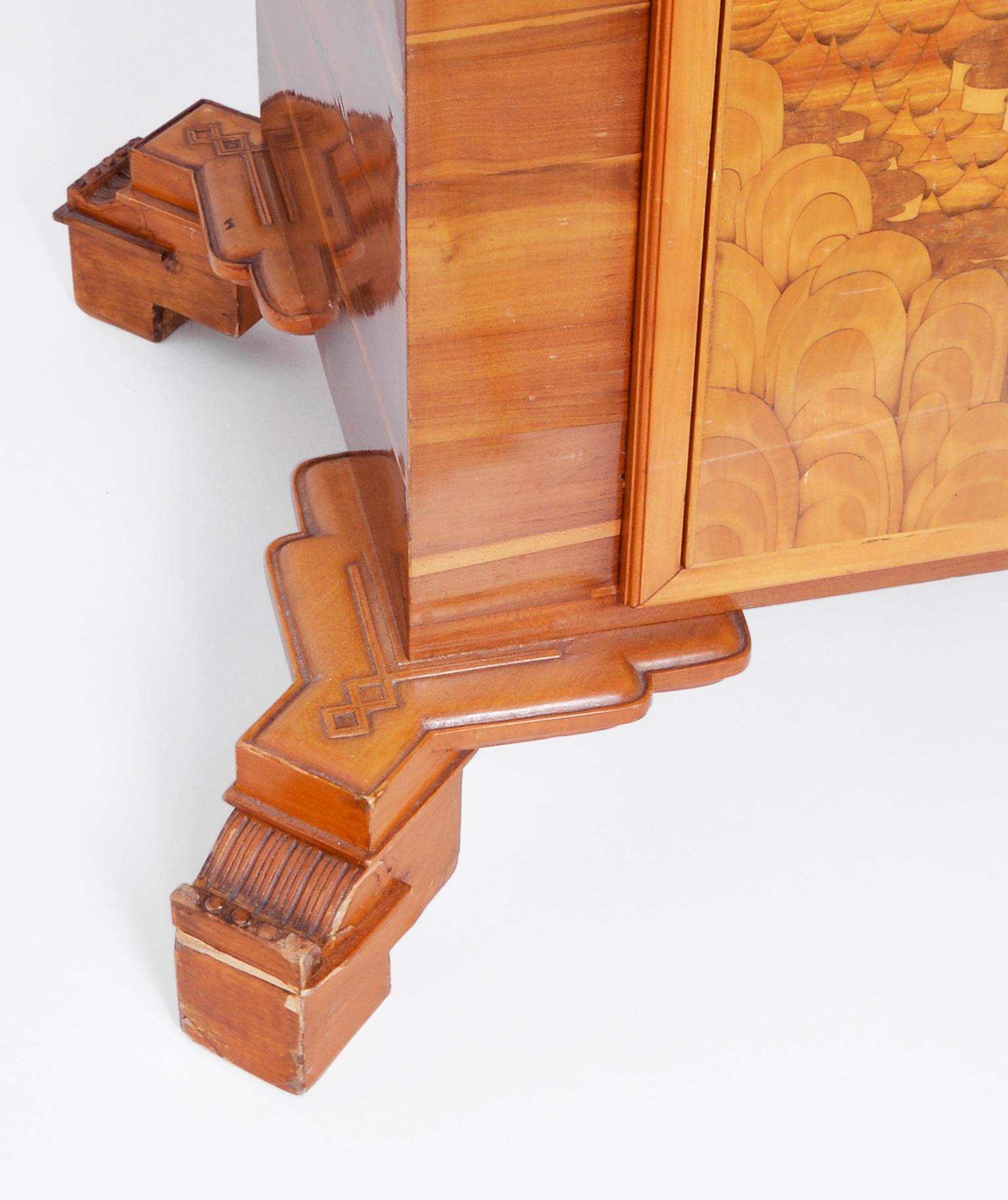 Inlay Unique Low Cabinet with Intarsia by Viktor Lurje for Wiener Werkstätte c. 1926 For Sale