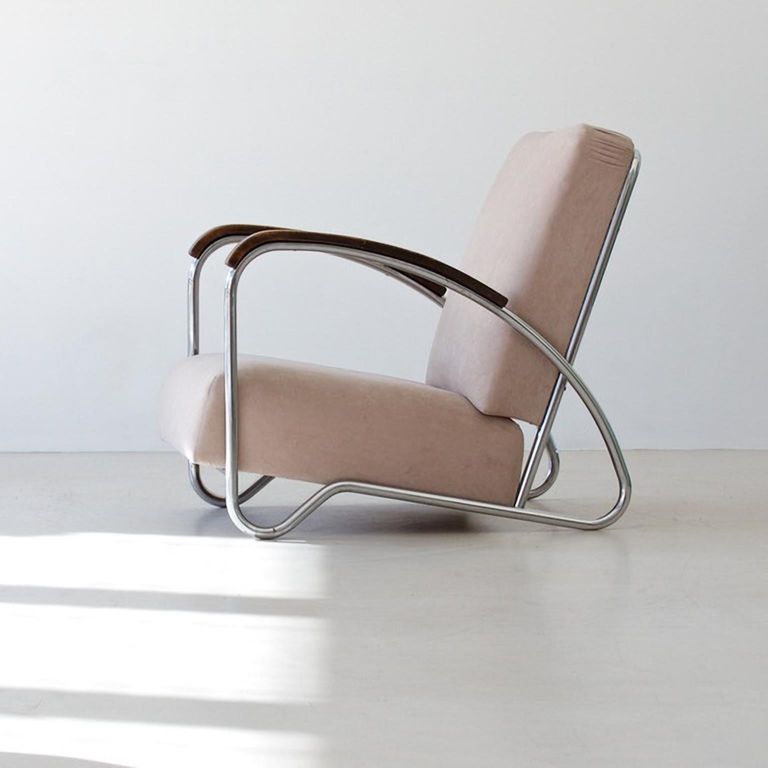 Modernistische Stahlrohrsessel, können mit Stoff oder Leder bezogen werden, ca. 1930 (Moderne) im Angebot