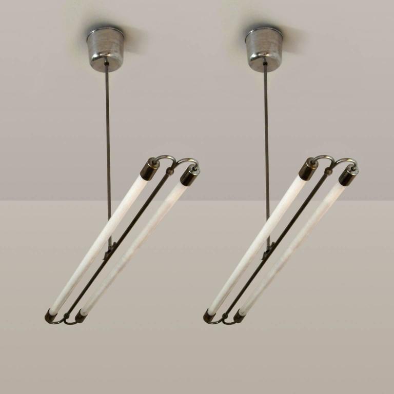 Art Deco Streamline Neon Pendant Lights Chrome Plated Steel Berlin Circa 1935