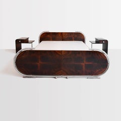 Art Déco-Streamline Double Bed, Tubular Steel, Painted Wood, Germany, circa 1930