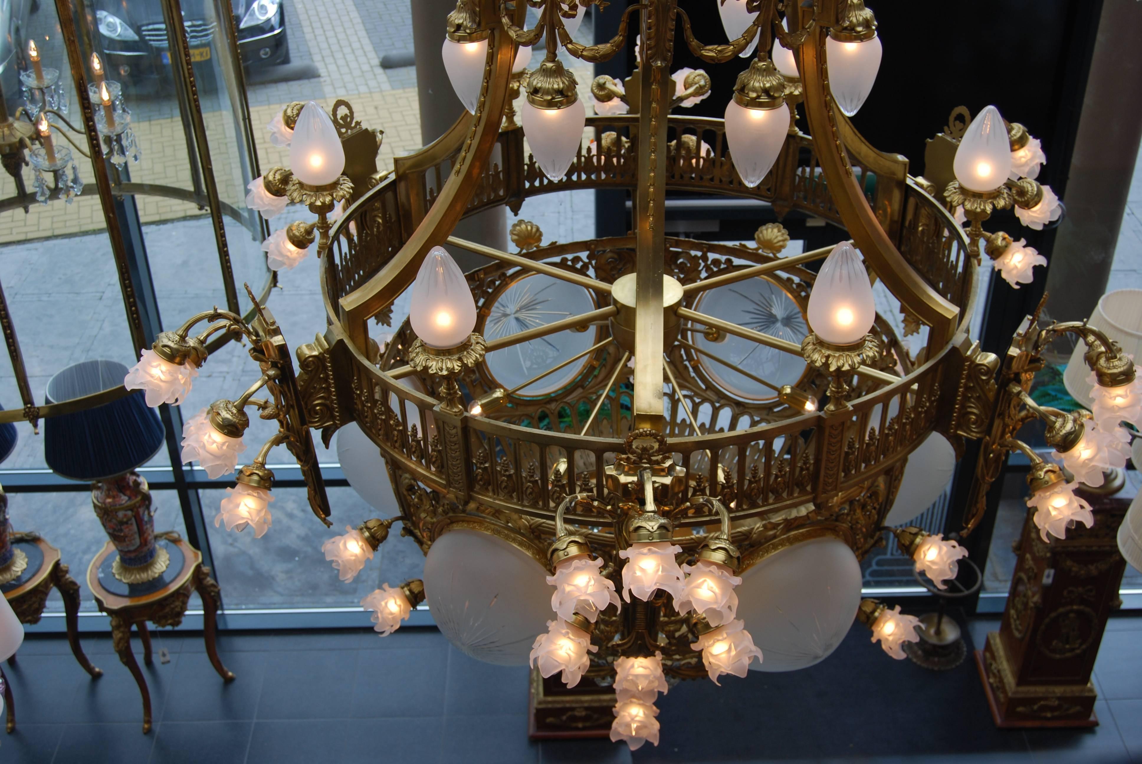 Bronze 19th Century 70 lights Impressive Chandelier late 19th Century from Amsterdam. For Sale