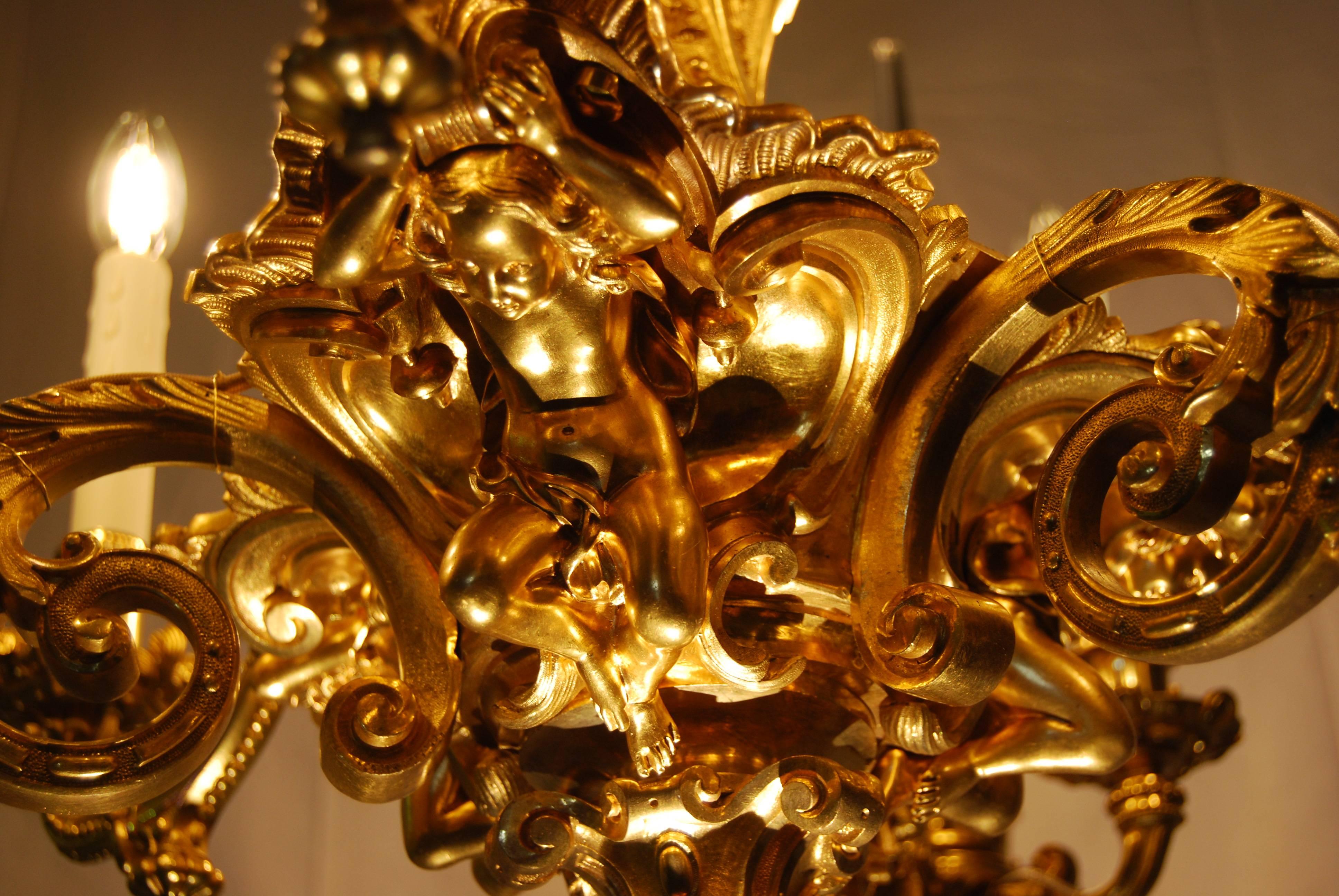 Rococo 18th Century Ormolu Louis XV Style Chandelier For Sale