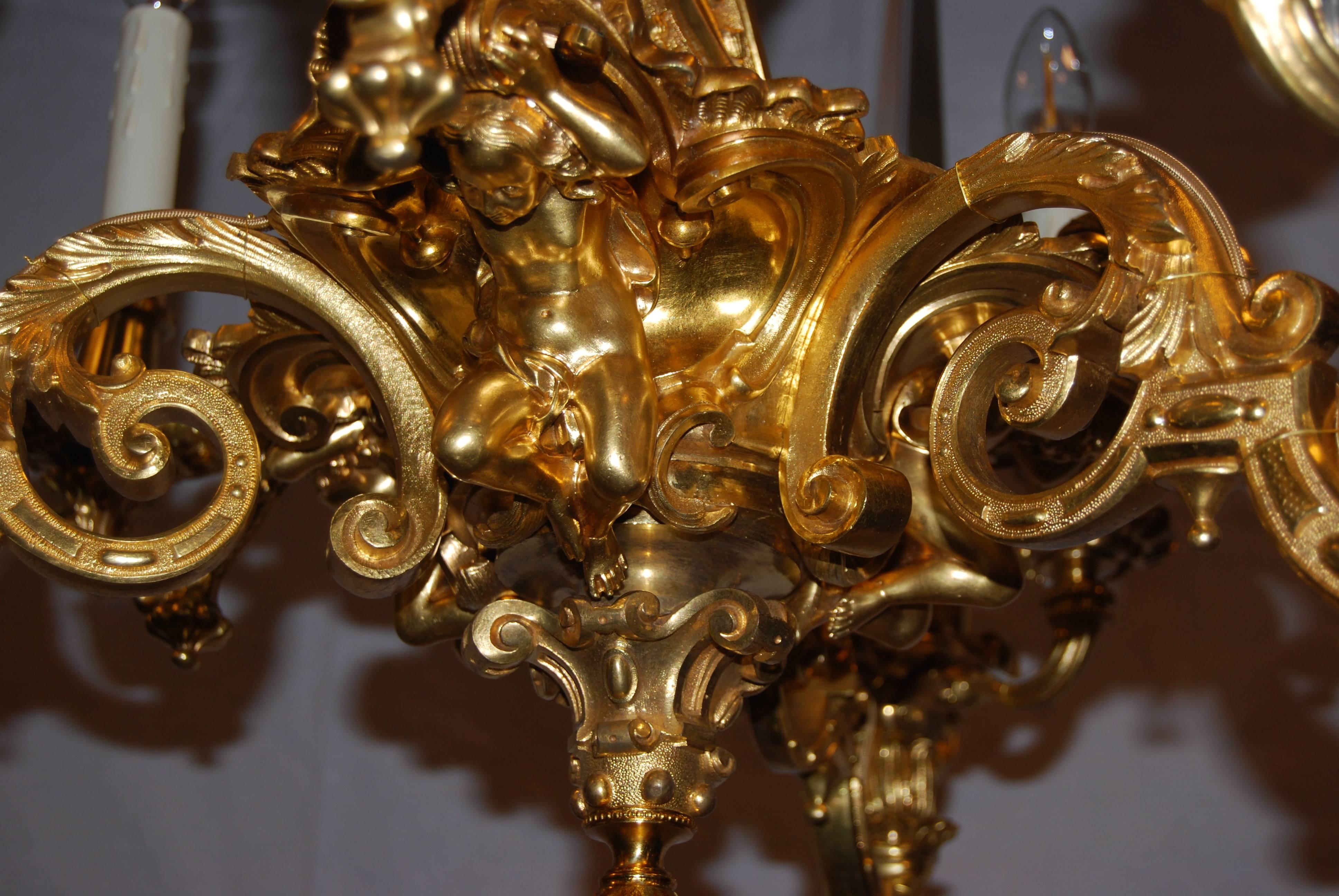 Gilt 18th Century Ormolu Louis XV Style Chandelier For Sale