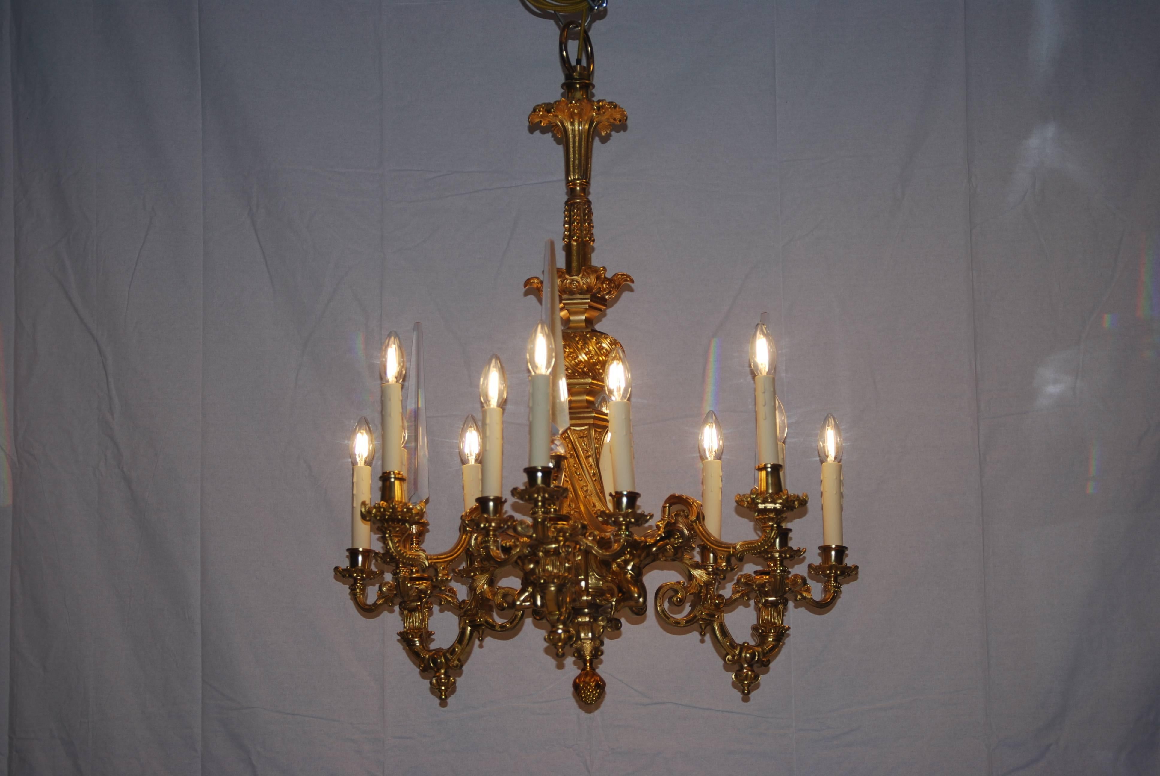 Bronze 18th Century Ormolu Louis XV Style Chandelier For Sale