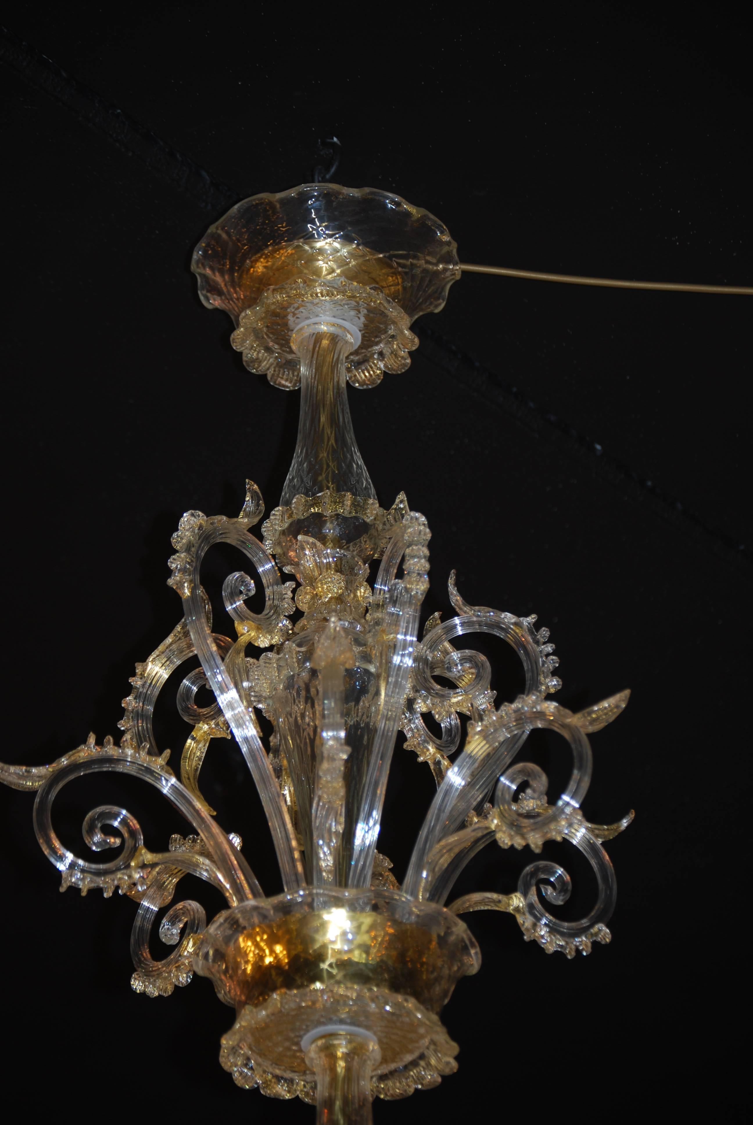 Renaissance Pair of Murano Chandeliers  Late 19th Century  with 24-Karat Gold Decoration For Sale