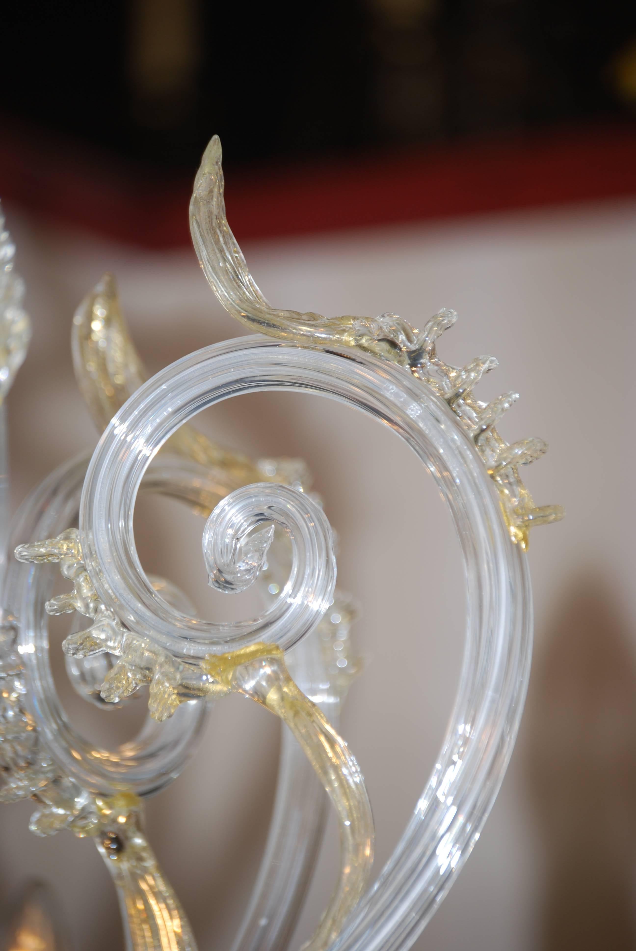 Cast Pair of Murano Chandeliers  Late 19th Century  with 24-Karat Gold Decoration For Sale