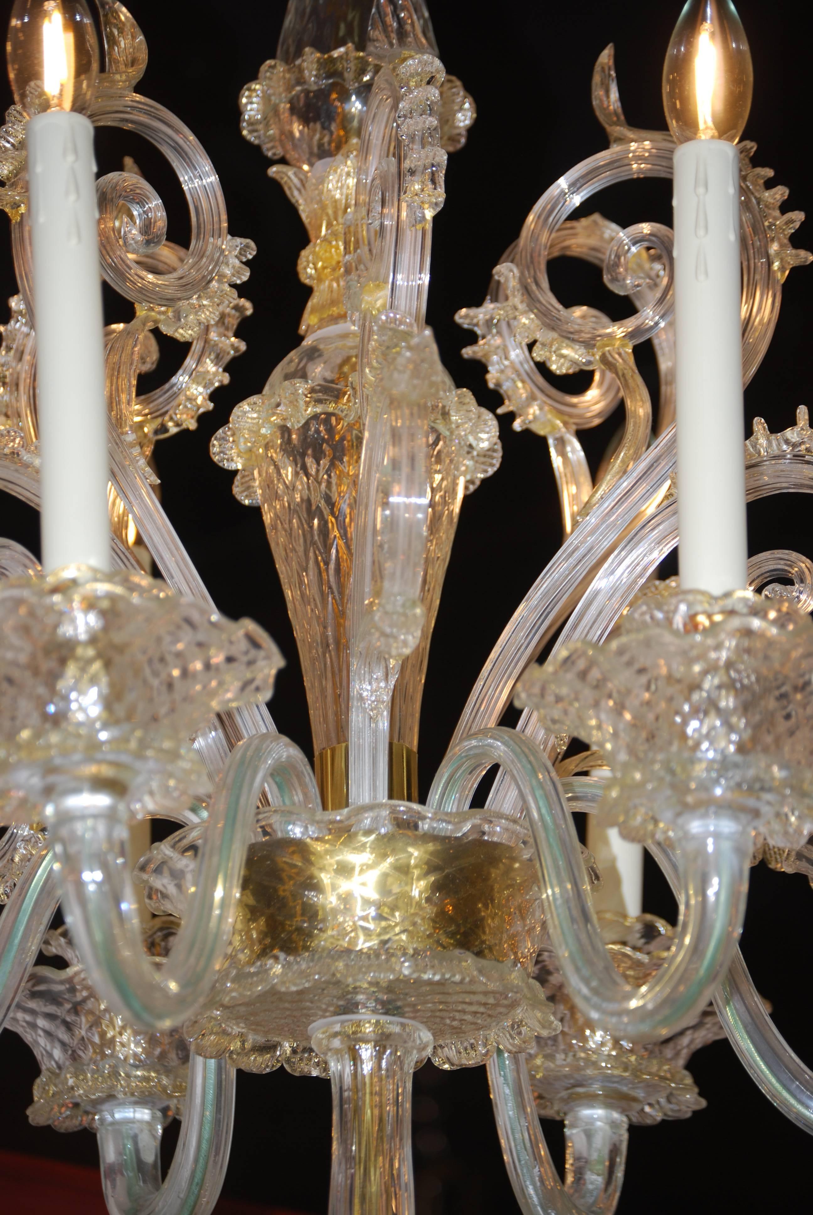 Blown Glass Pair of Murano Chandeliers  Late 19th Century  with 24-Karat Gold Decoration For Sale