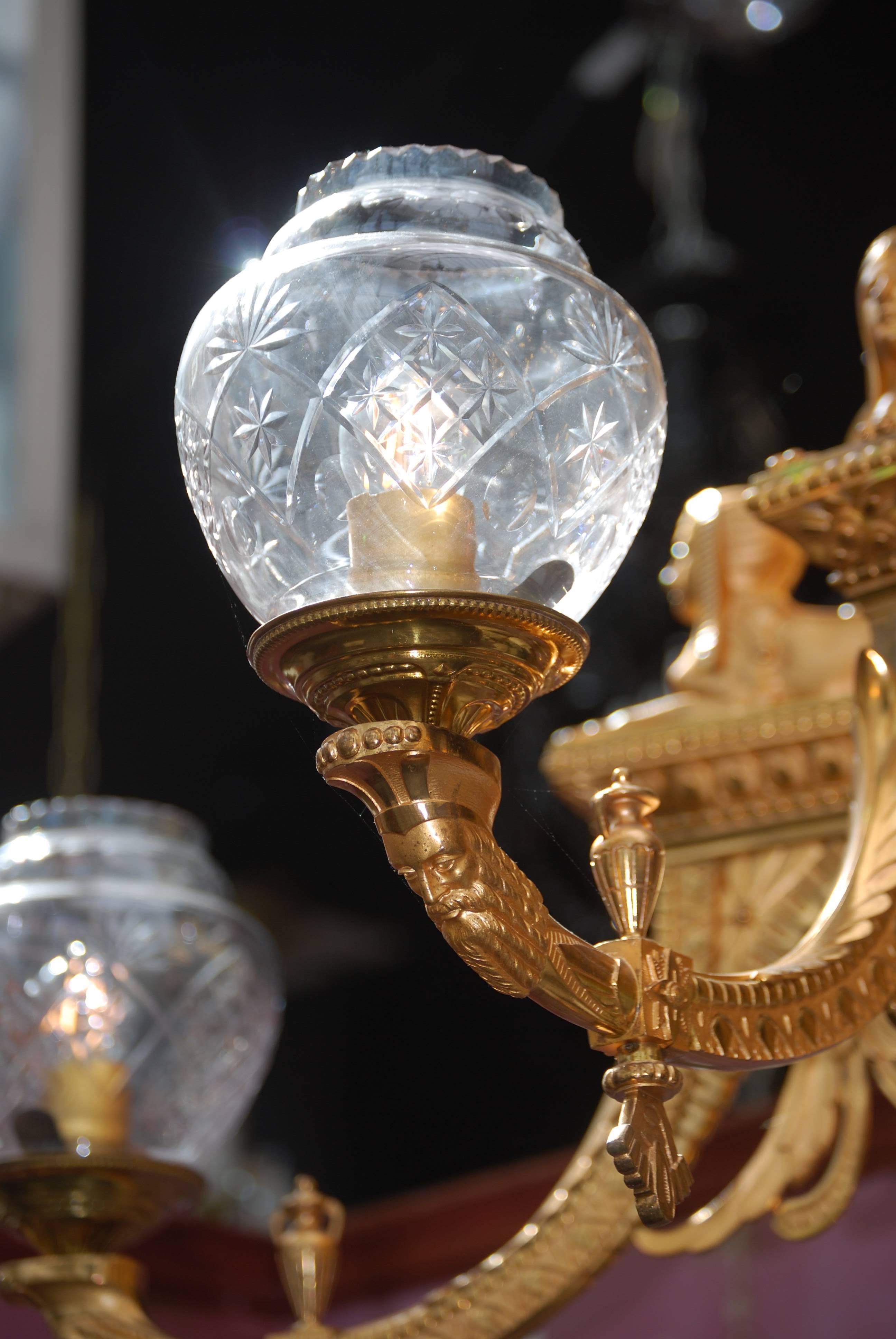 Cut Glass Gas chandelier 19th Century Ormulu  1860-1880 from France For Sale