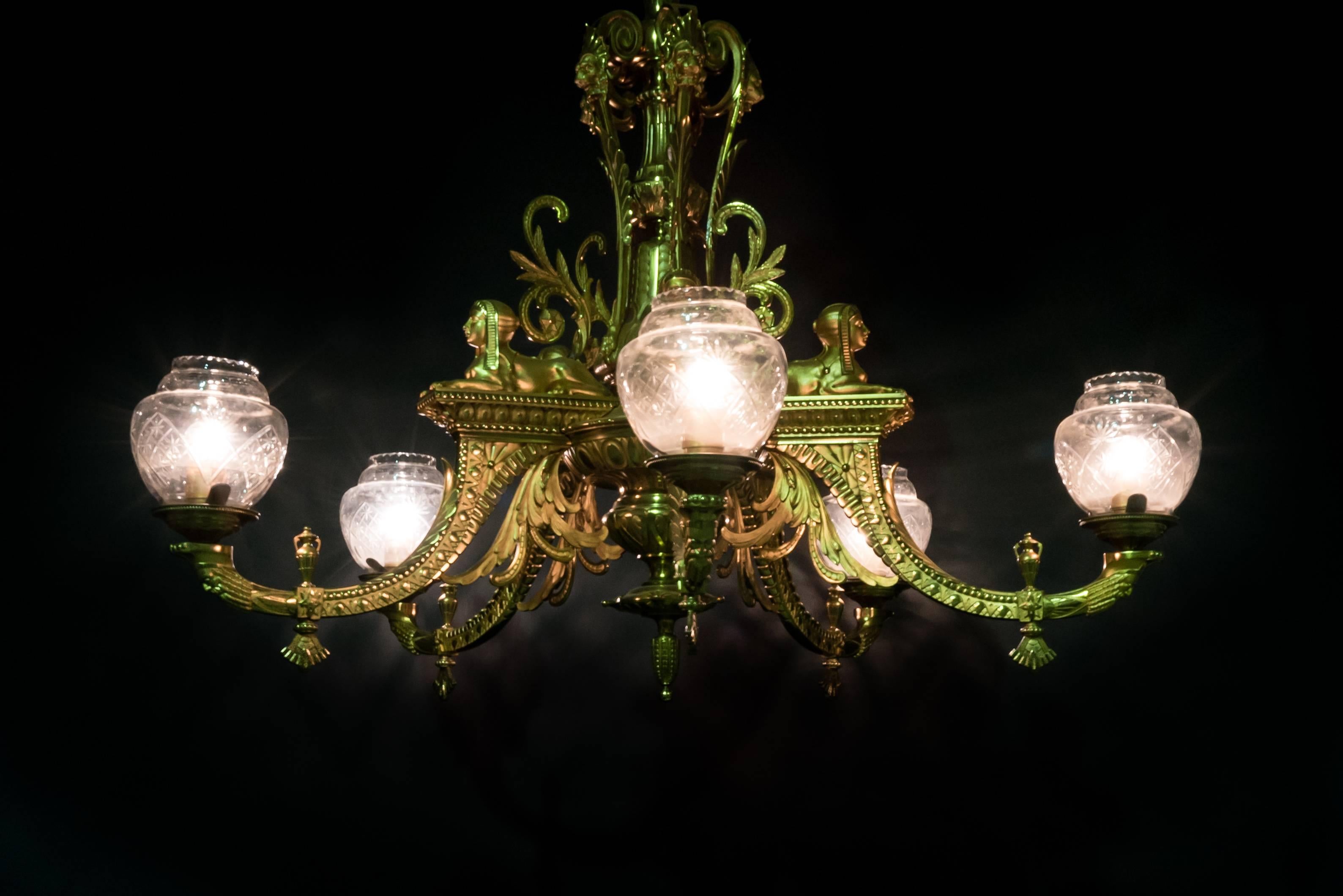 Gas chandelier 19th Century Ormulu  1860-1880 from France For Sale 1