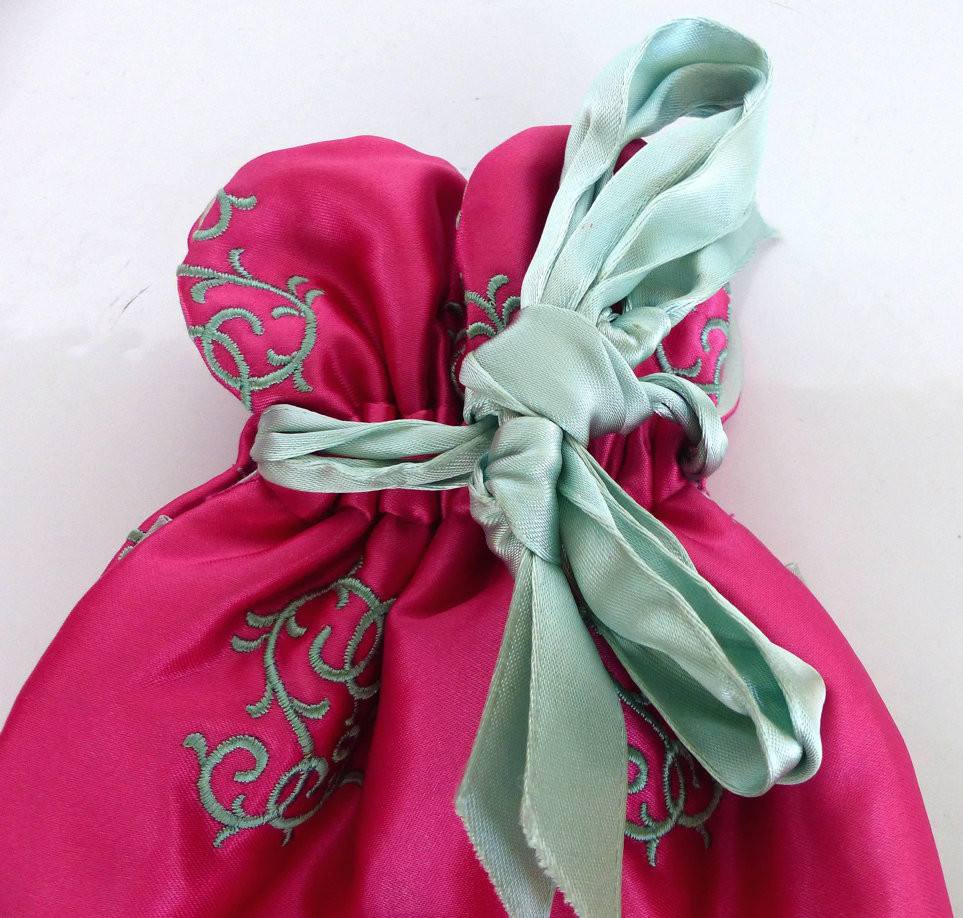 Satin Mid-20th Century Schiaparelli Boudoir Jewelry Pouch with Original Box