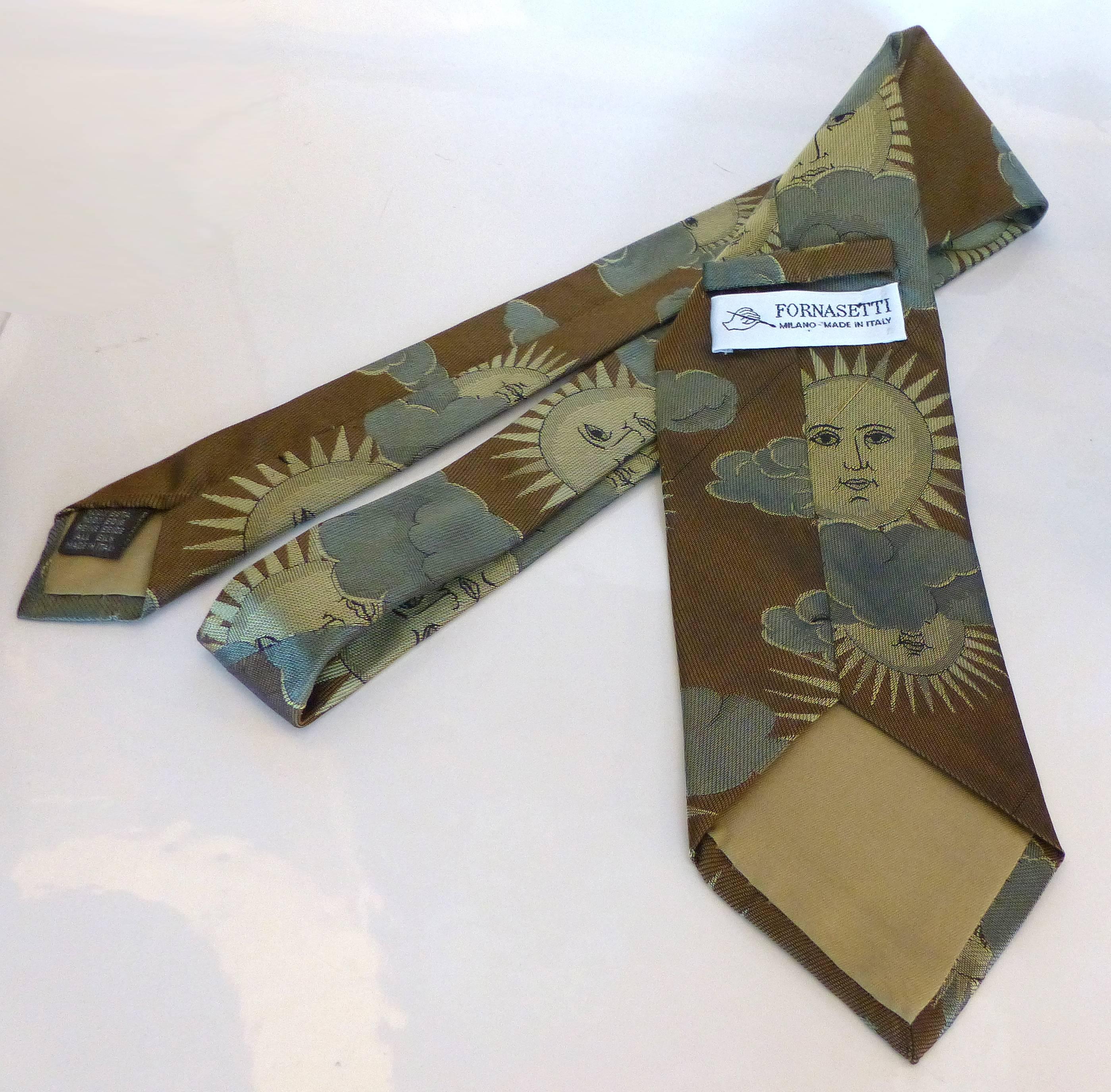 Mid-Century Modern Mid-Century Fornasetti Silk Tie with Sun and Cloud Motif