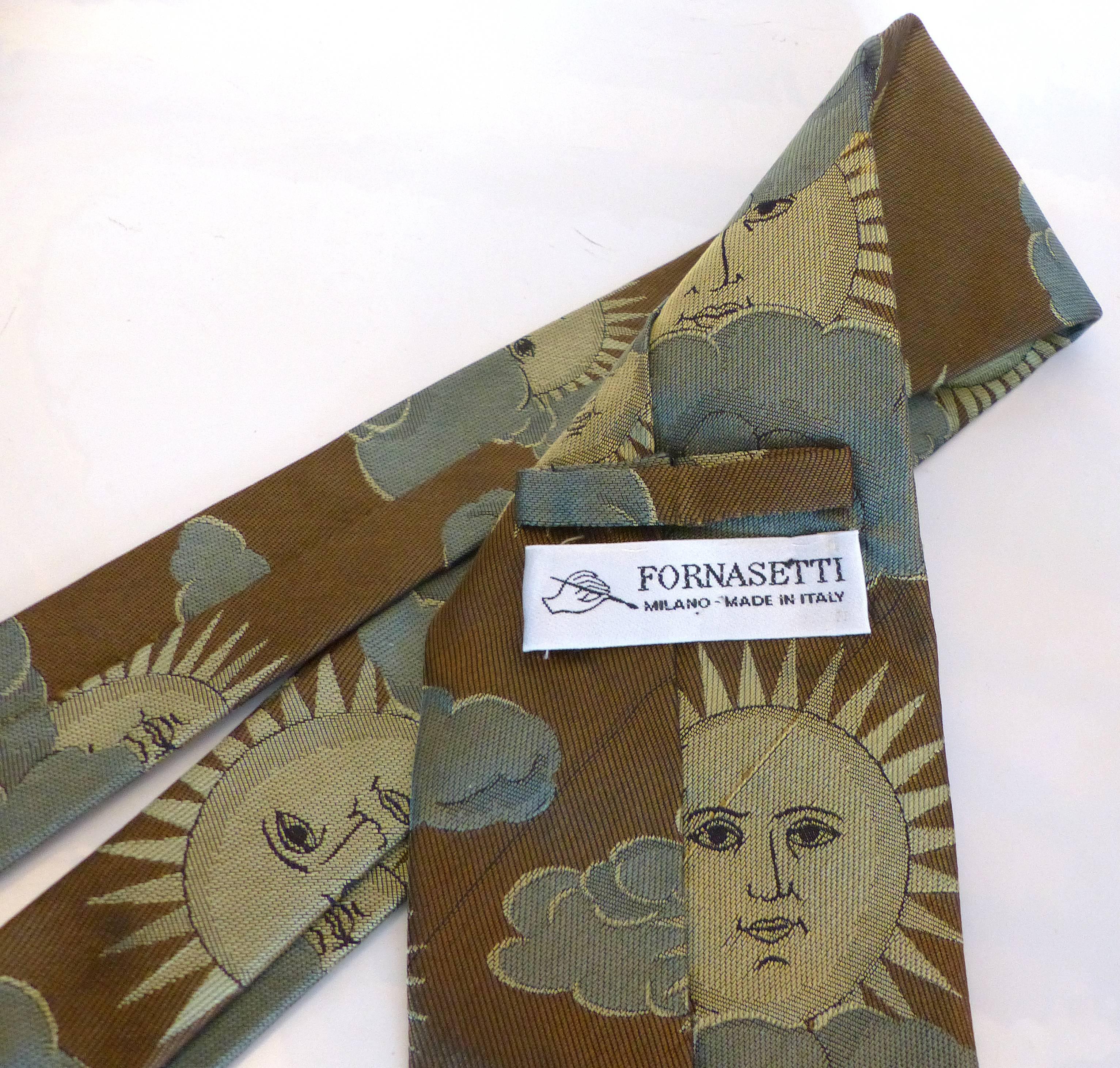 Mid-Century Fornasetti Silk Tie with Sun and Cloud Motif In Excellent Condition In Miami, FL