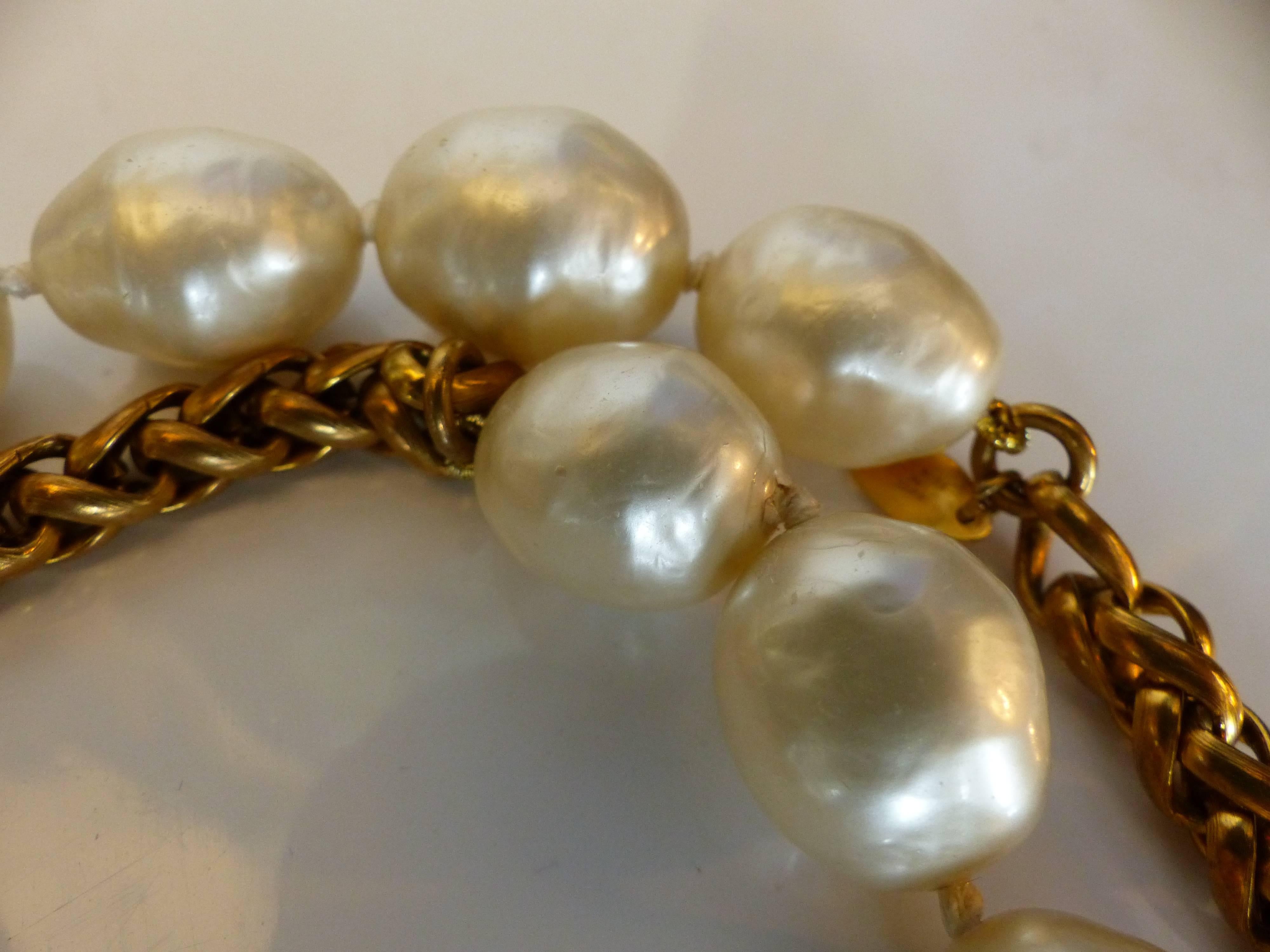 Vintage Chanel Gold-Tone Necklace with Faux Pearls, 1984 In Excellent Condition In Miami, FL