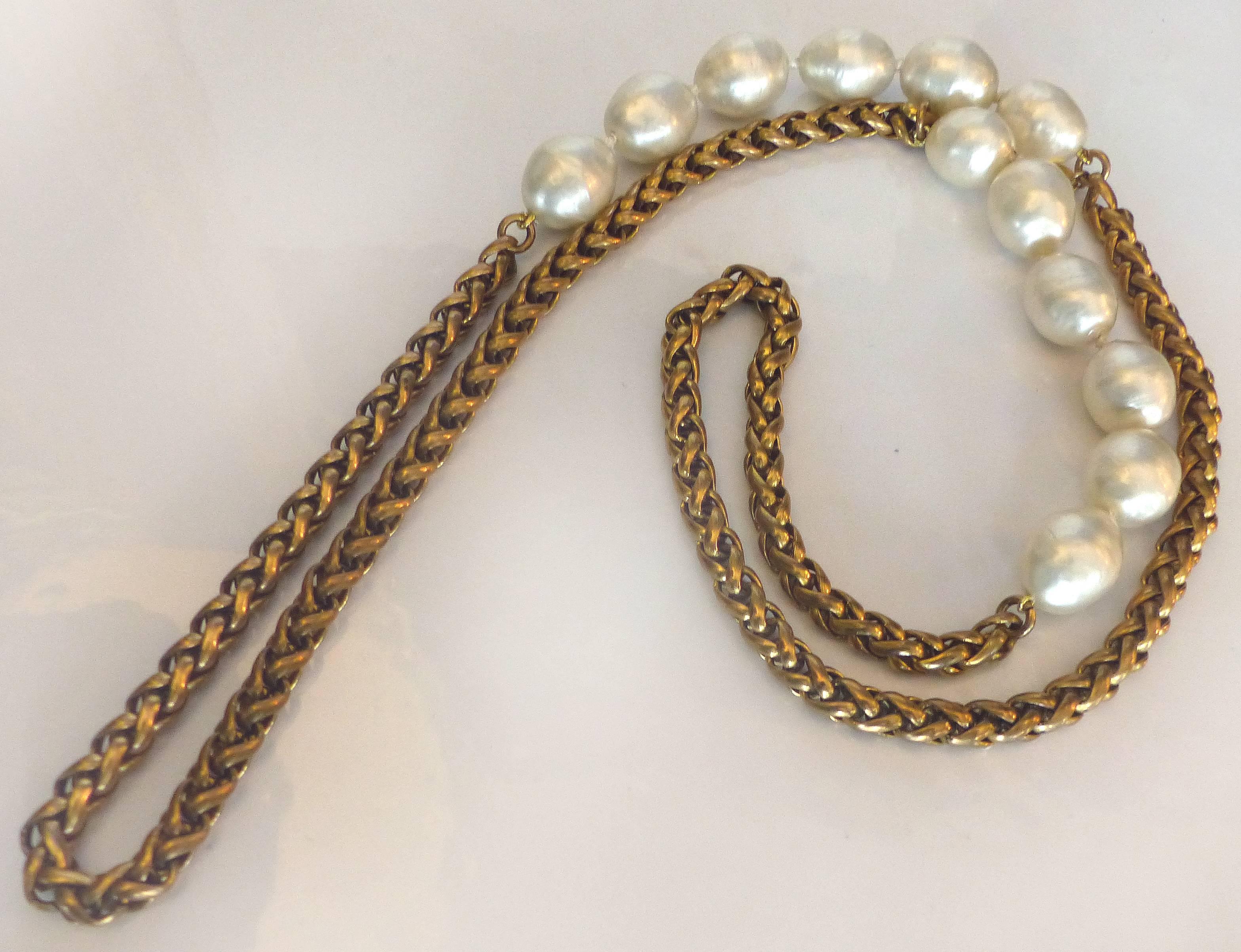 Metal Vintage Chanel Gold-Tone Necklace with Faux Pearls, 1984