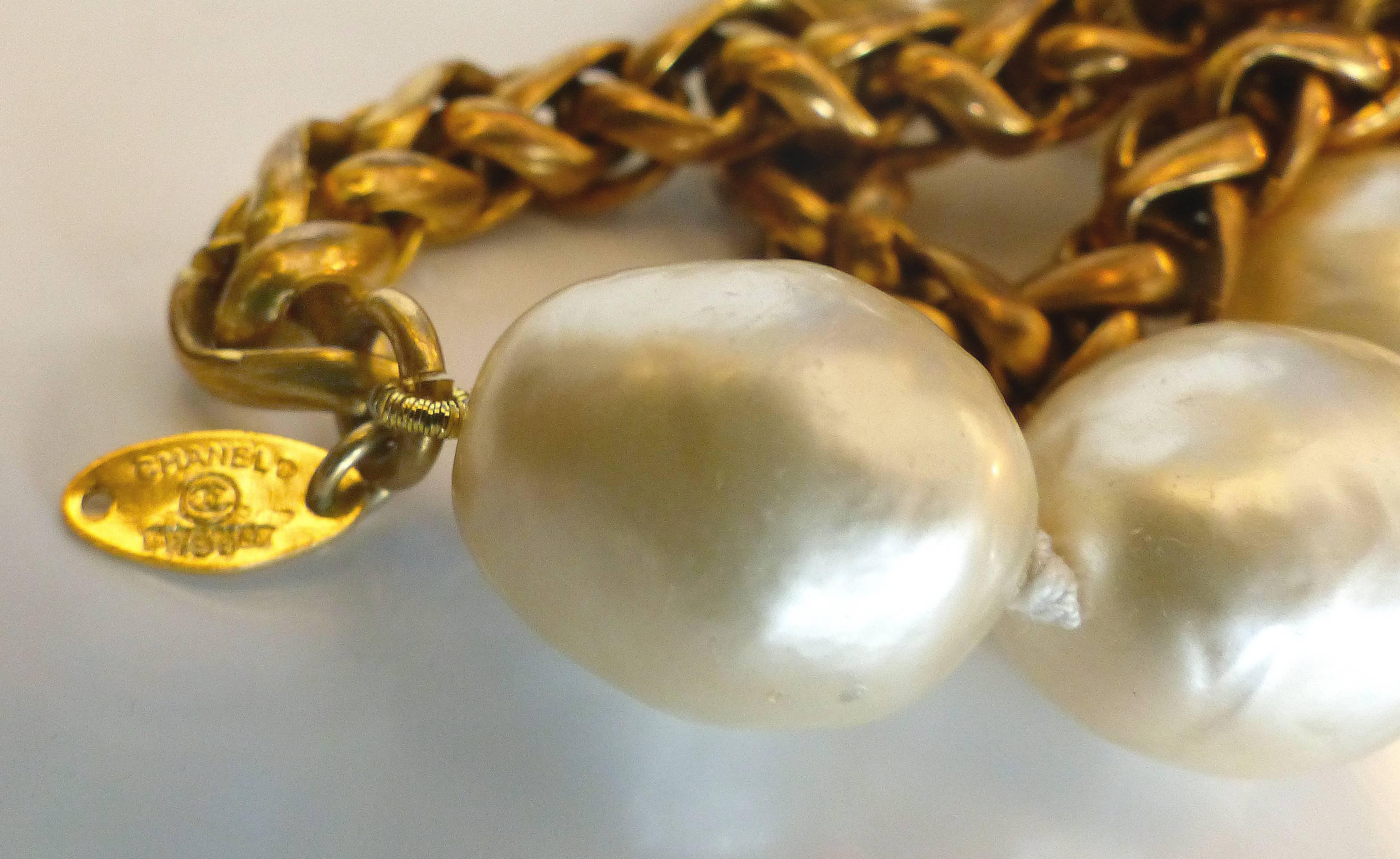 Vintage Chanel Gold-Tone Necklace with Faux Pearls, 1984 1