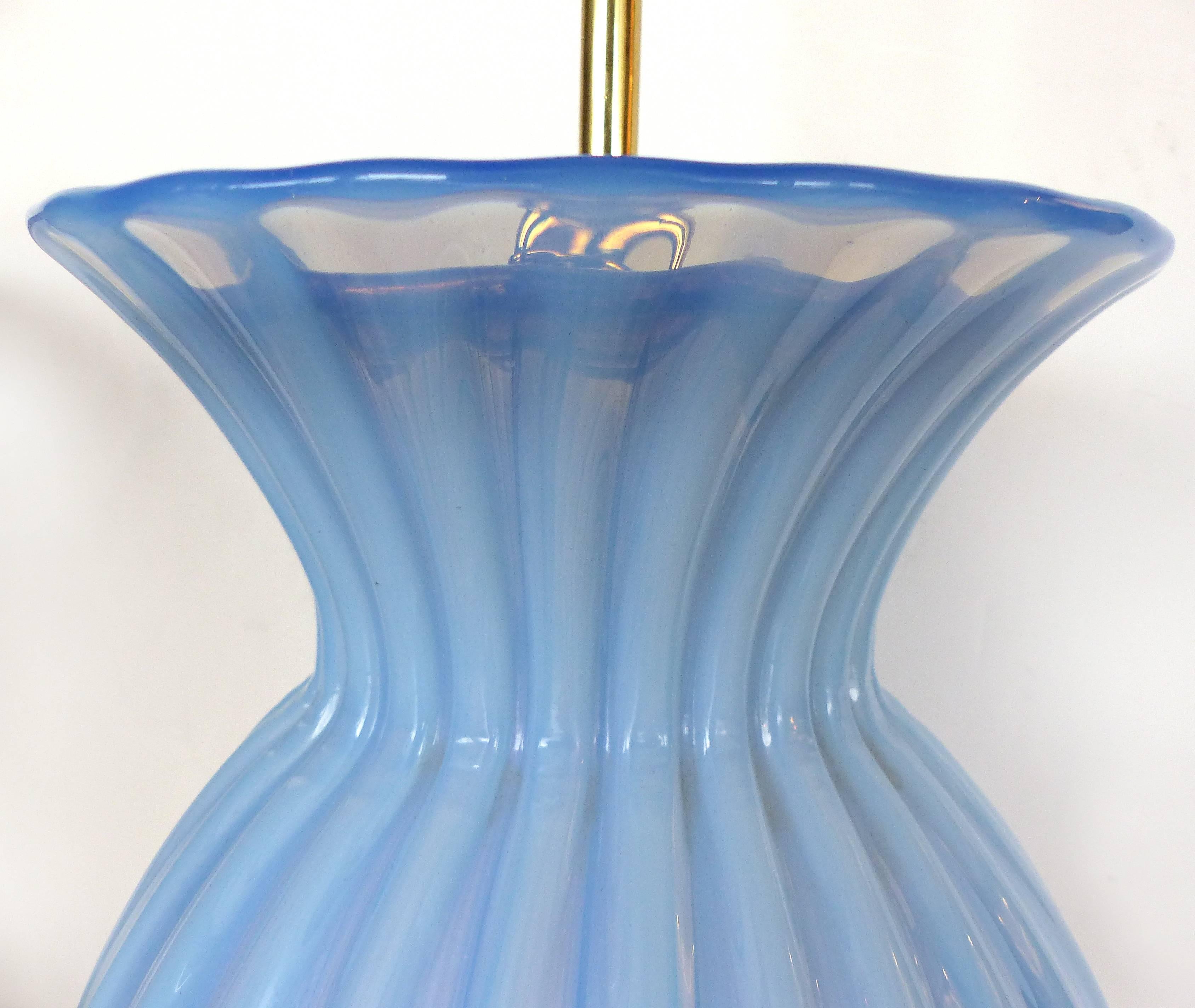 American Mid-Century Modern Blue Murano Glass Table Lamp by Marbro