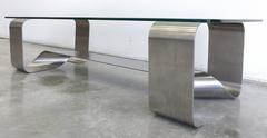 Mid-Century Stainless Steel Ribbon Coffee Table Attributed to Michel Boyer