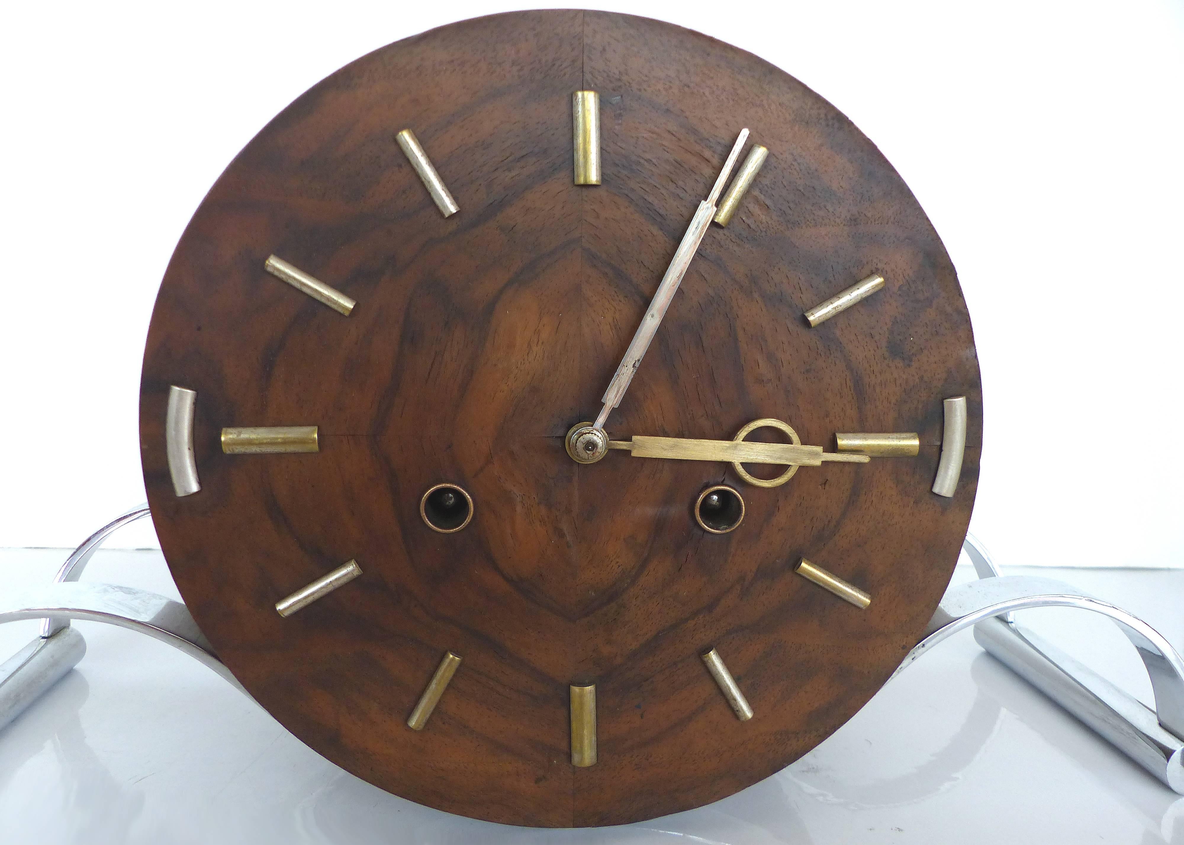 Mid-20th Century French Art Deco Clock in Wood and Nickel