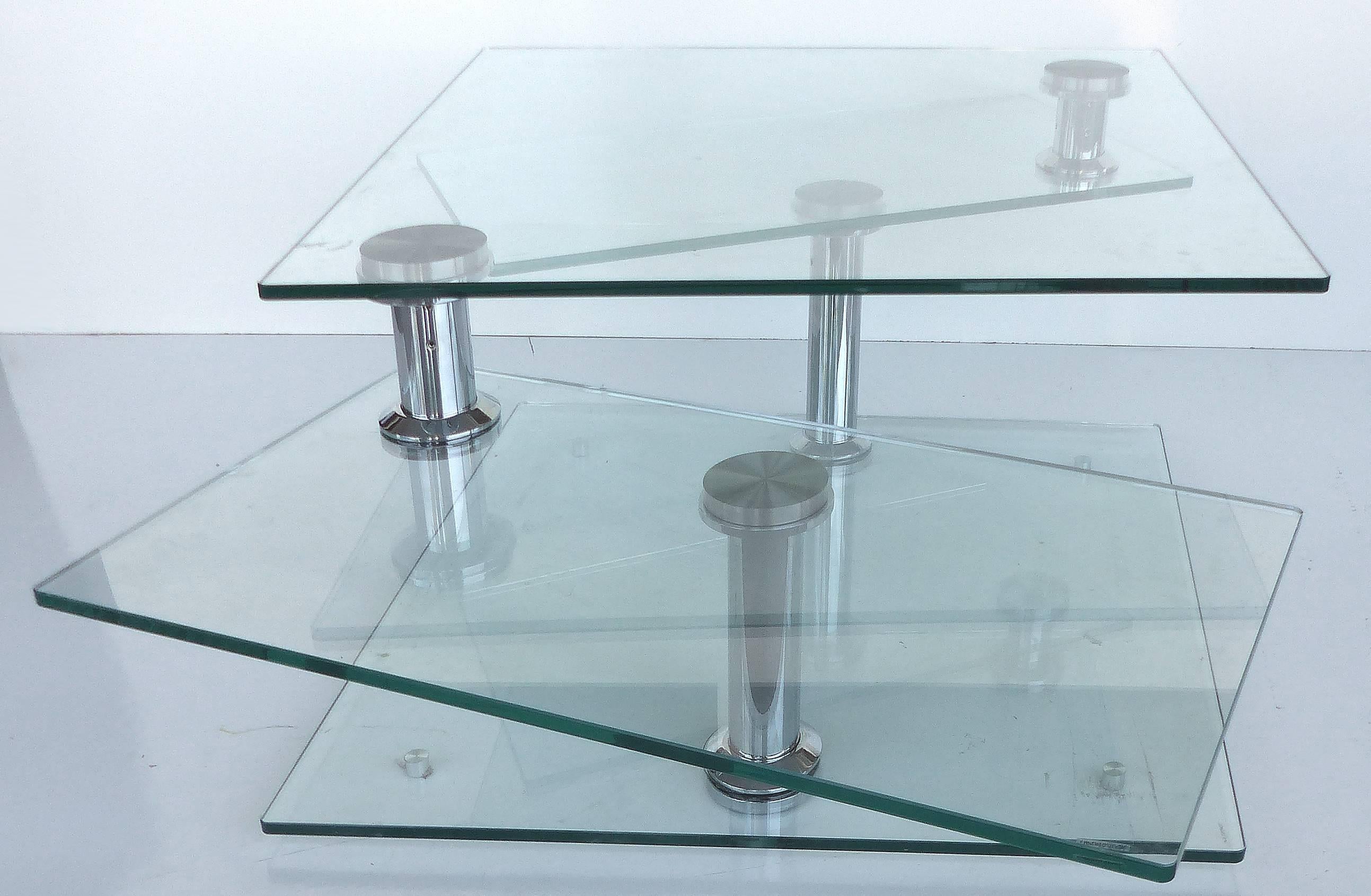 Tempered Mid-Century Metamorphic Glass and Chrome Coffee Table