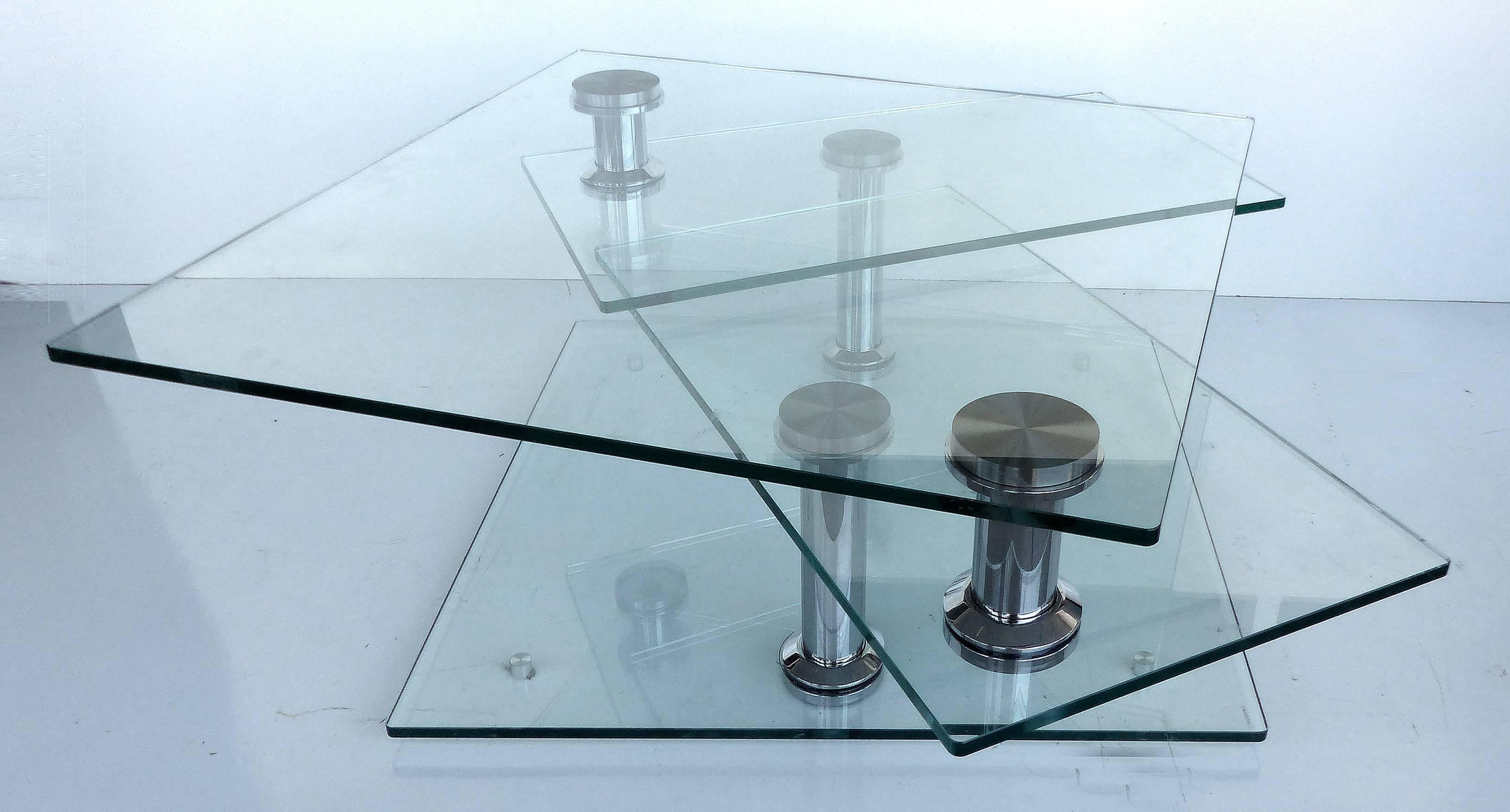 20th Century Mid-Century Metamorphic Glass and Chrome Coffee Table