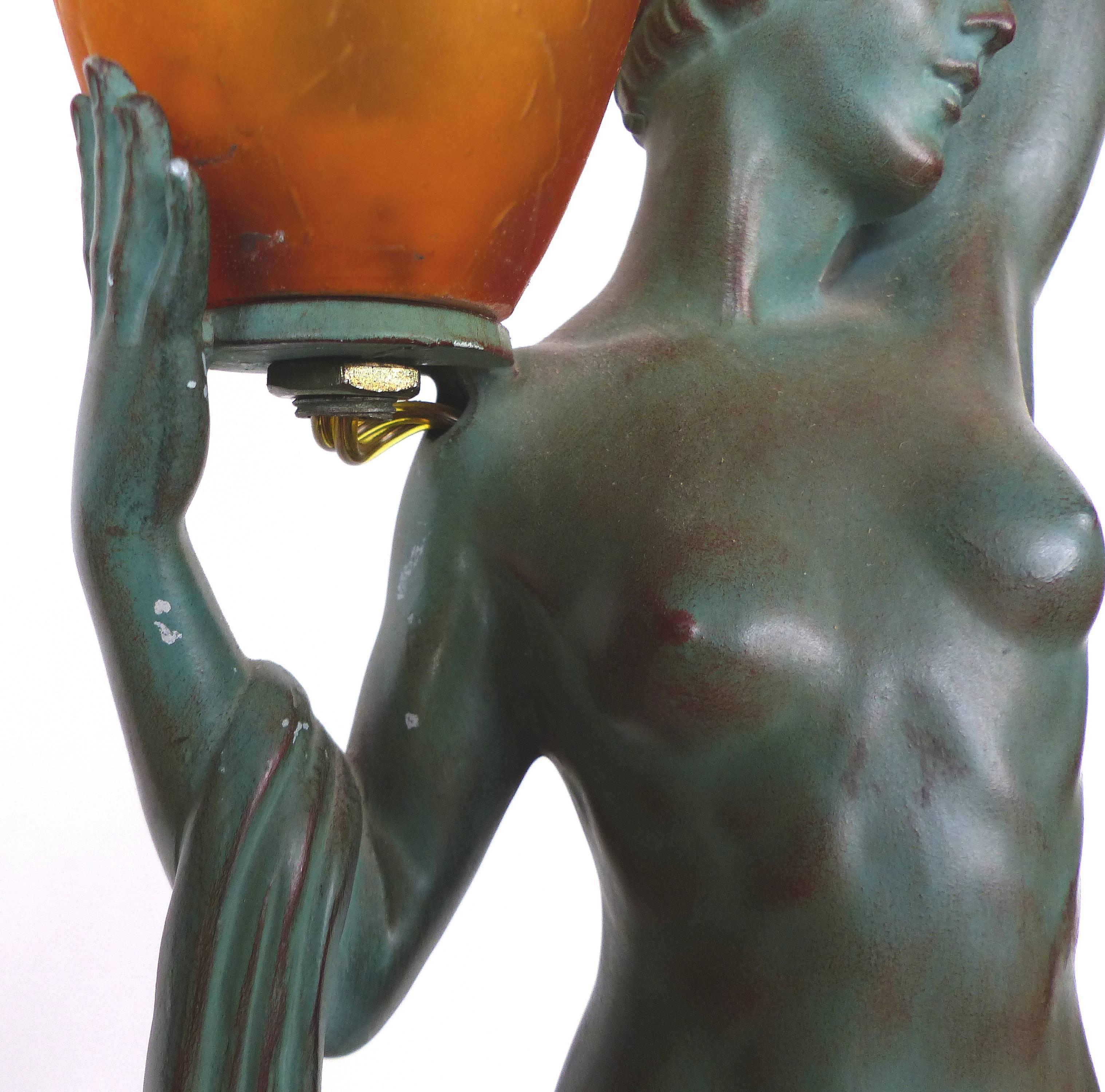 Metal Pierre Lefaguay Daum Glass French Art Deco Lighted Sculpture