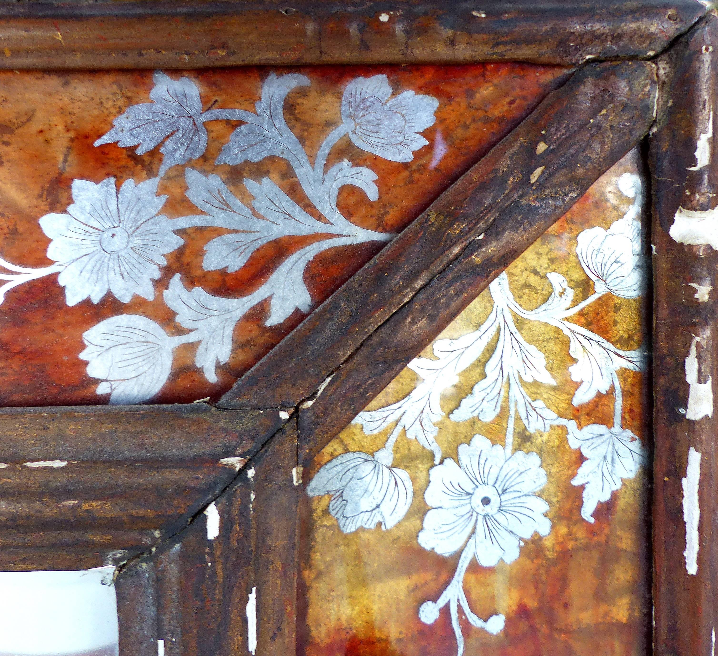 French 19th Century Verre Églomisé and Wood Frame Mirror