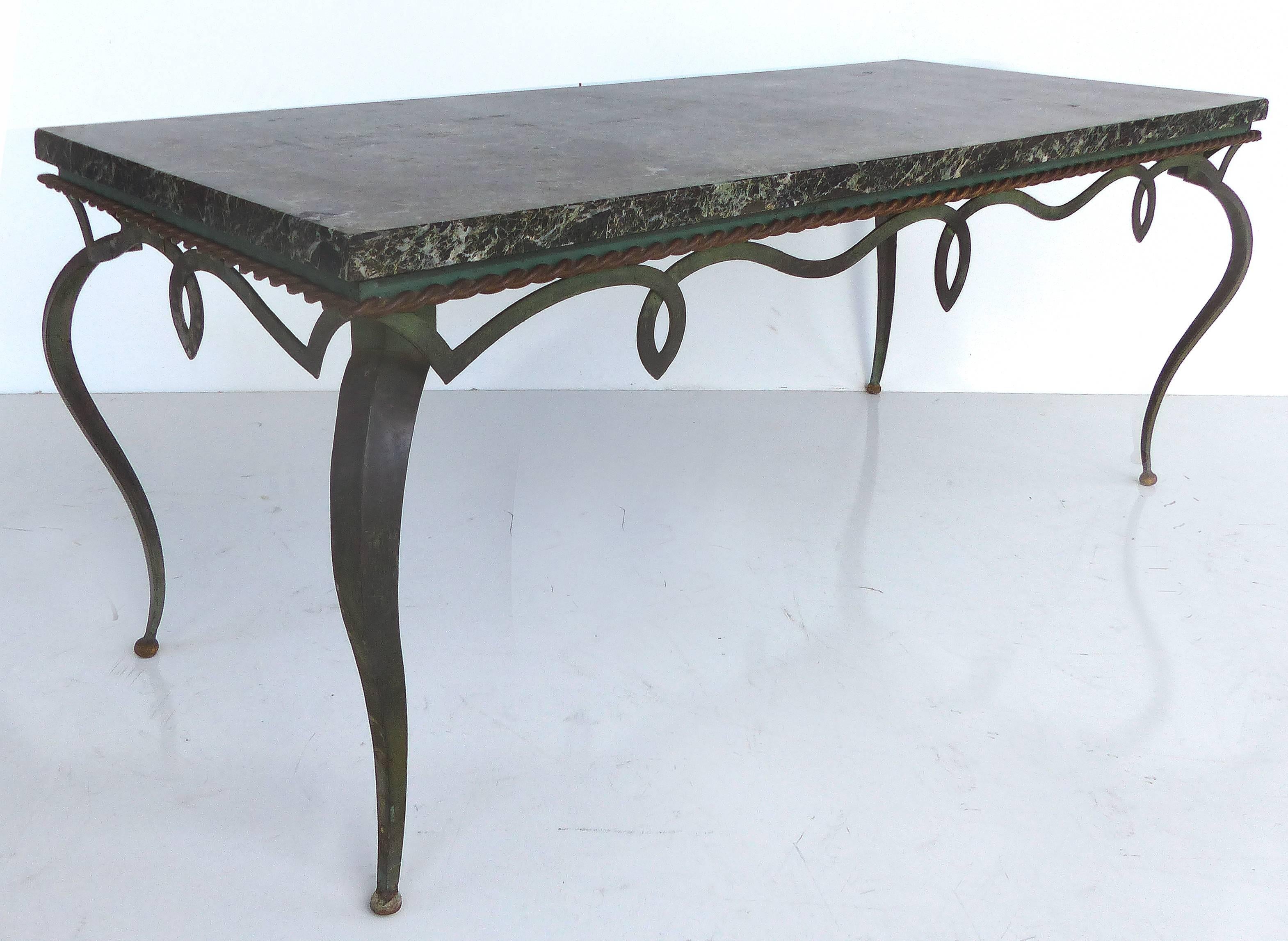 Mid-Century Modern Sinuous Mid-Century Forged Iron Coffee Table Topped in Marble