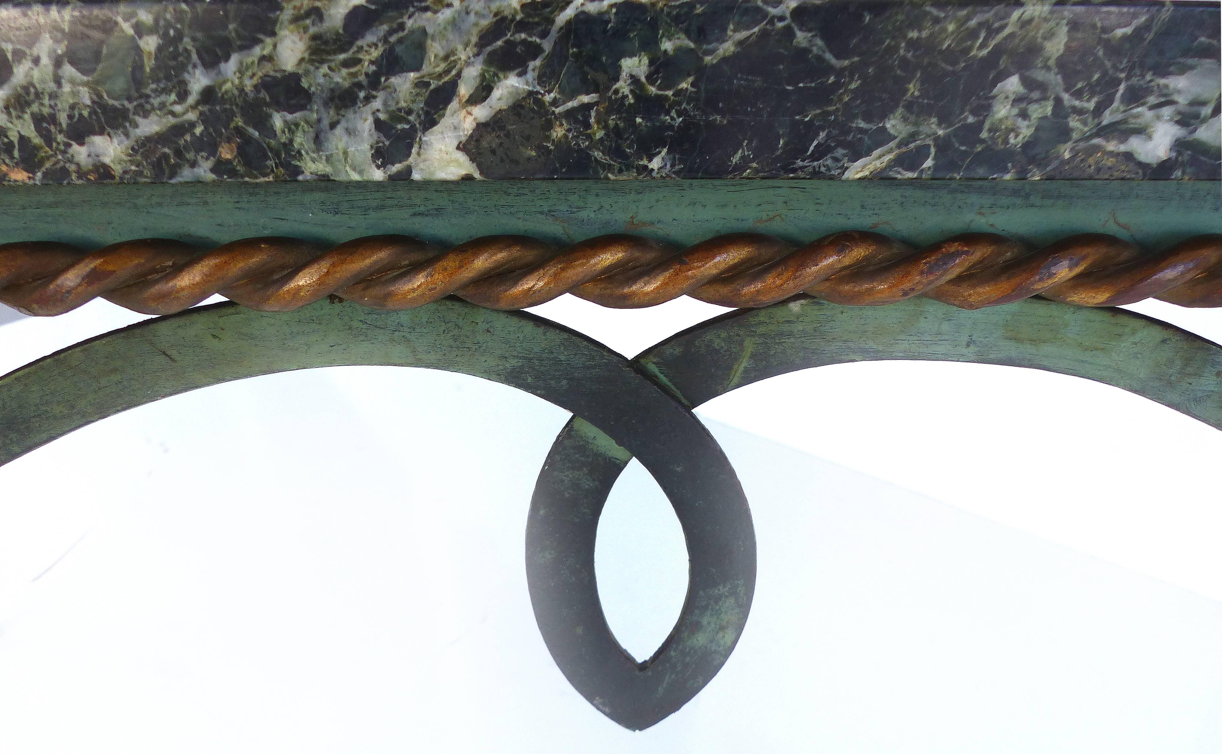 20th Century Sinuous Mid-Century Forged Iron Coffee Table Topped in Marble