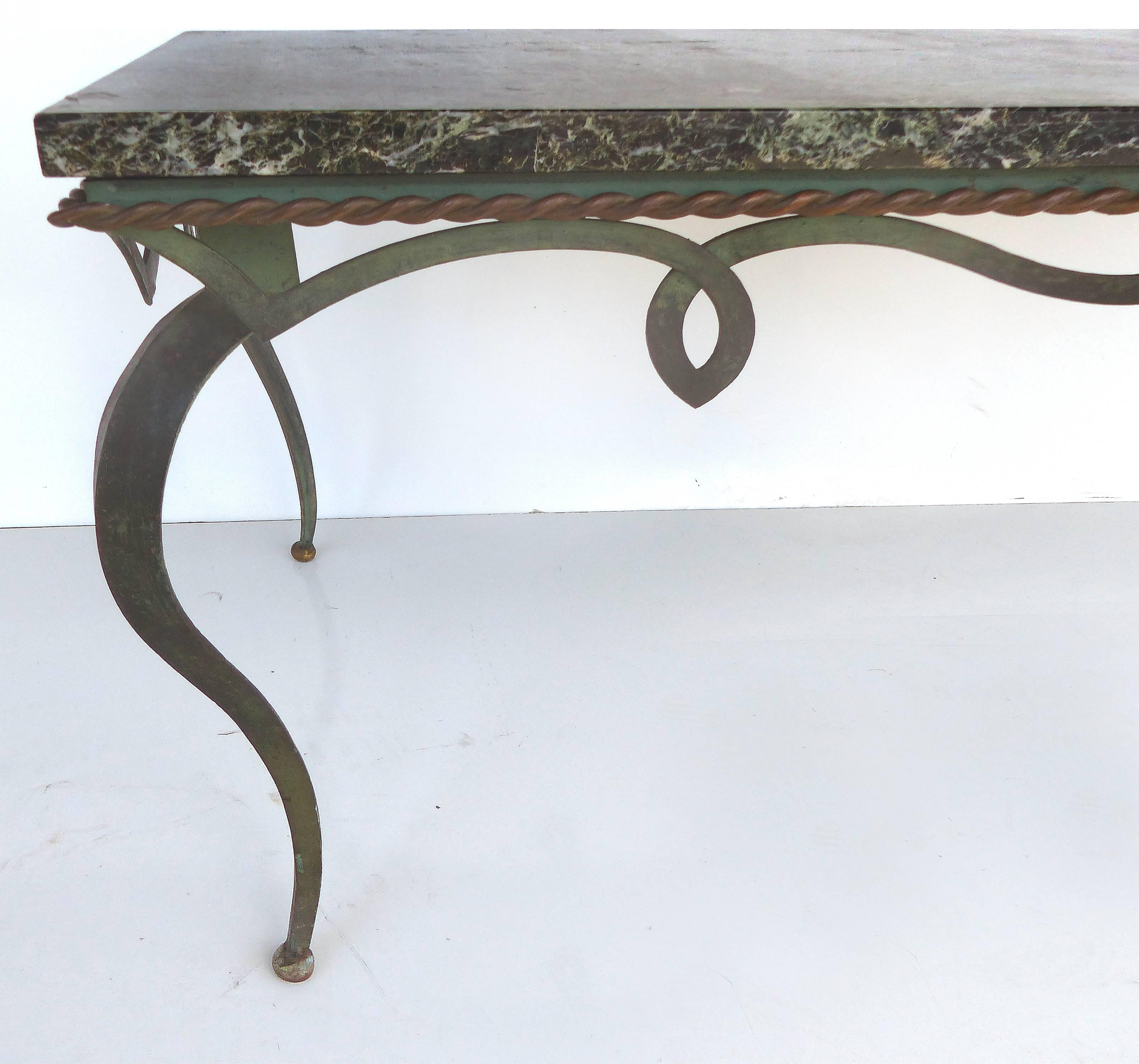 Sinuous Mid-Century Forged Iron Coffee Table Topped in Marble 1